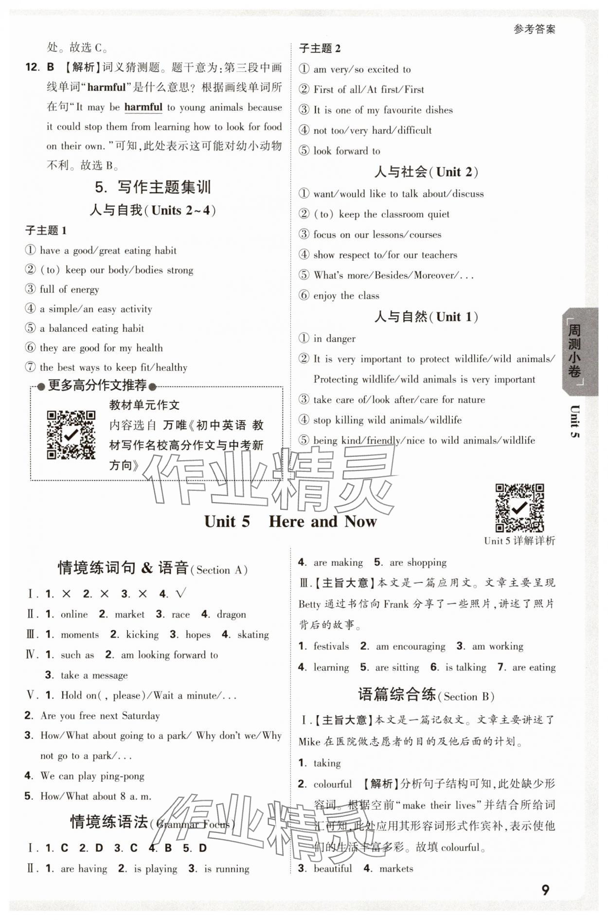 2025年萬唯中考大小卷七年級(jí)英語下冊(cè)人教版 參考答案第9頁