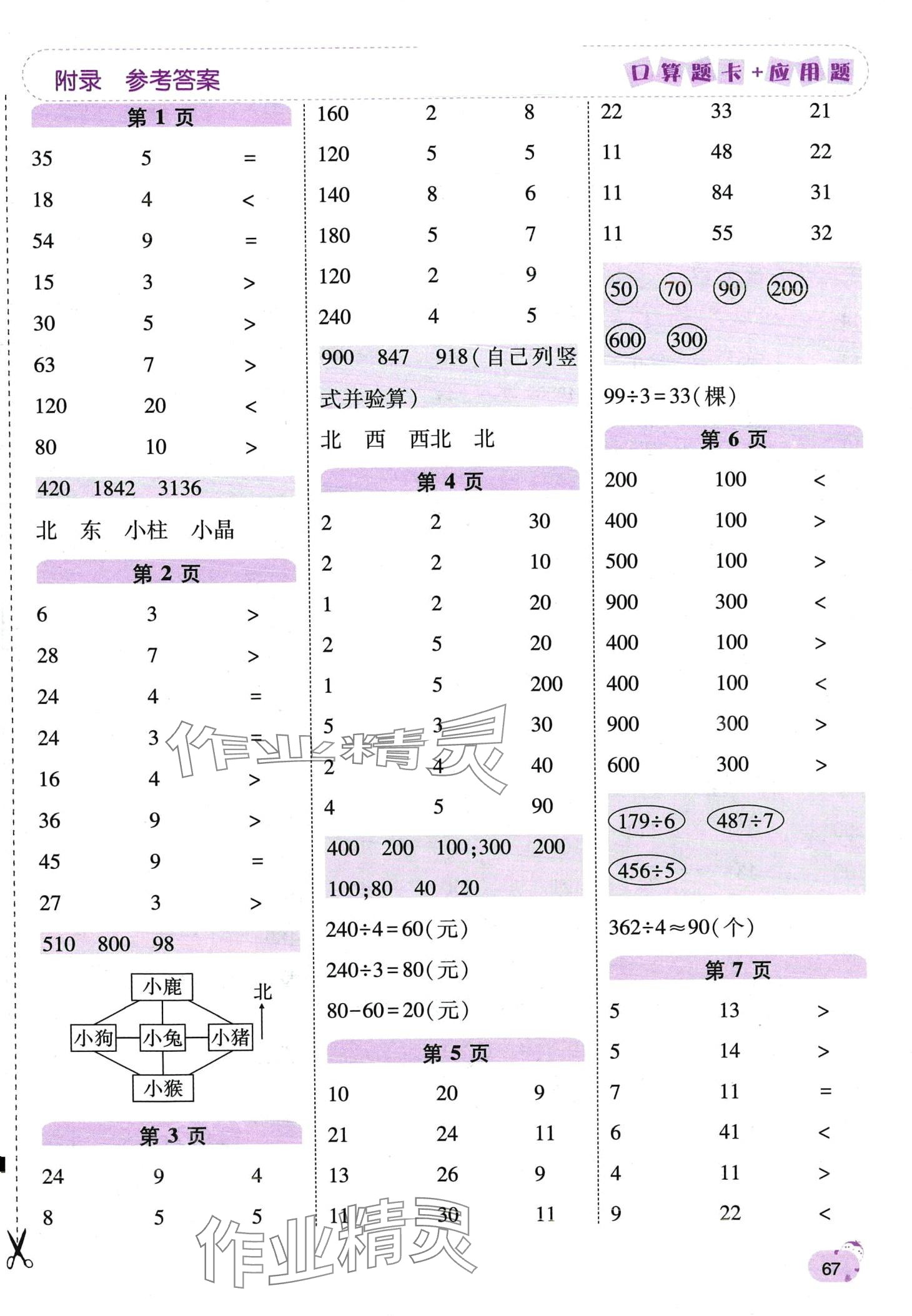 2024年口算题卡加应用题一日一练三年级数学下册人教版 第1页