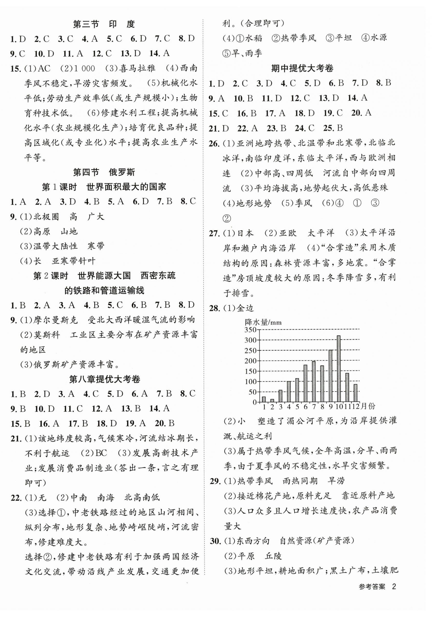 2025年课时训练家庭作业七年级地理下册人教版 第2页