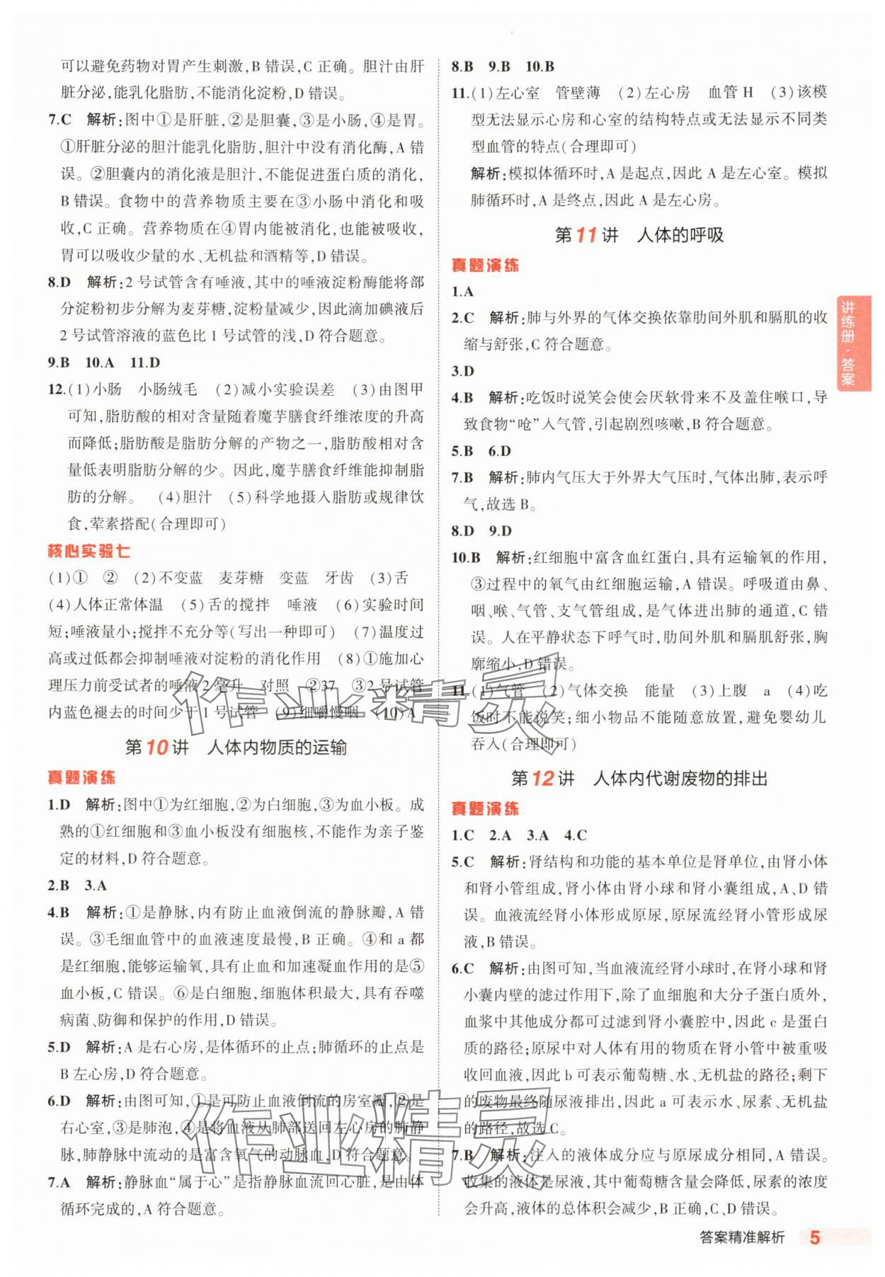 2025年5年中考3年模擬生物中考河北專版 參考答案第5頁