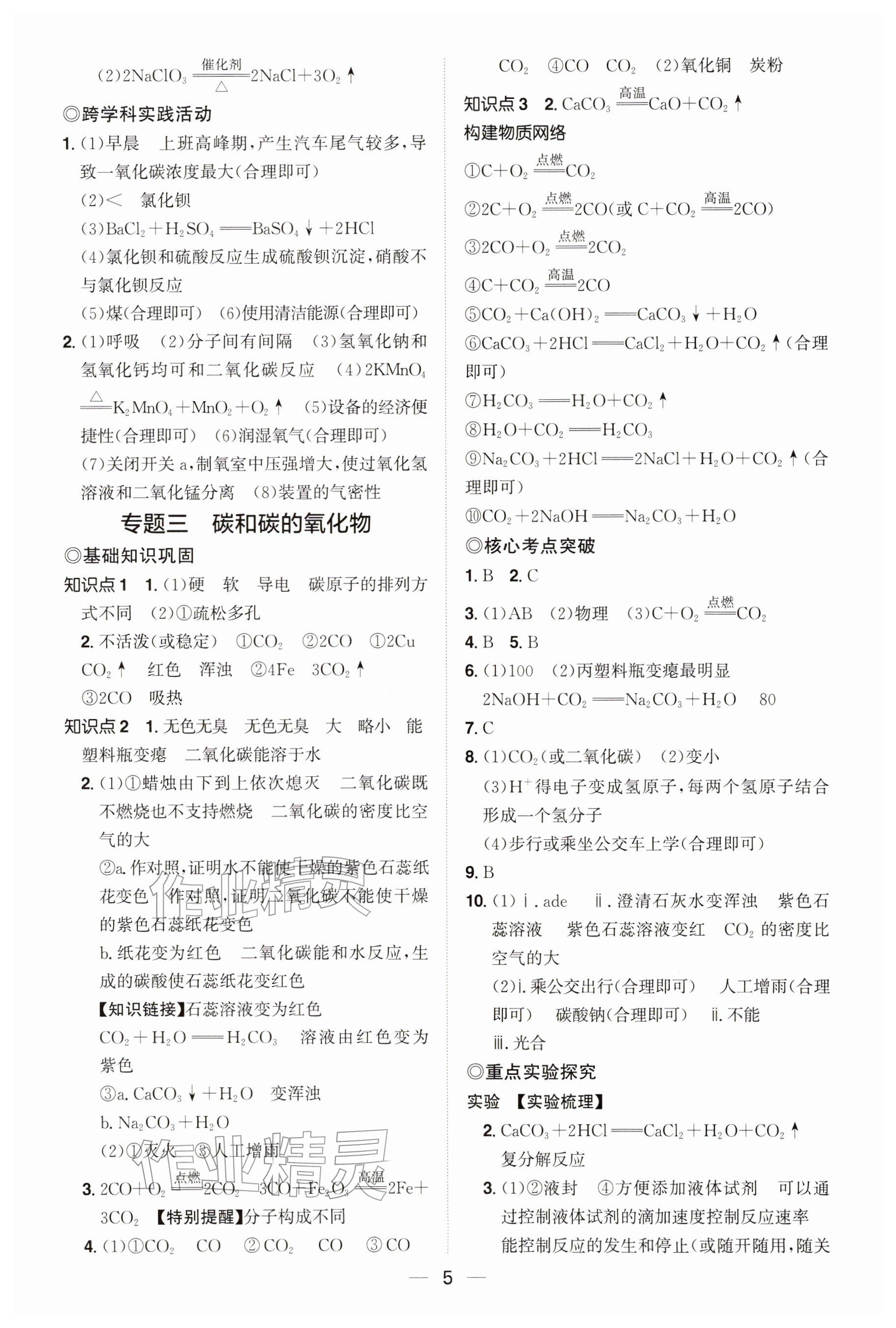 2026年中考备战策略化学贵州专版&nbsp;参考答案第5页