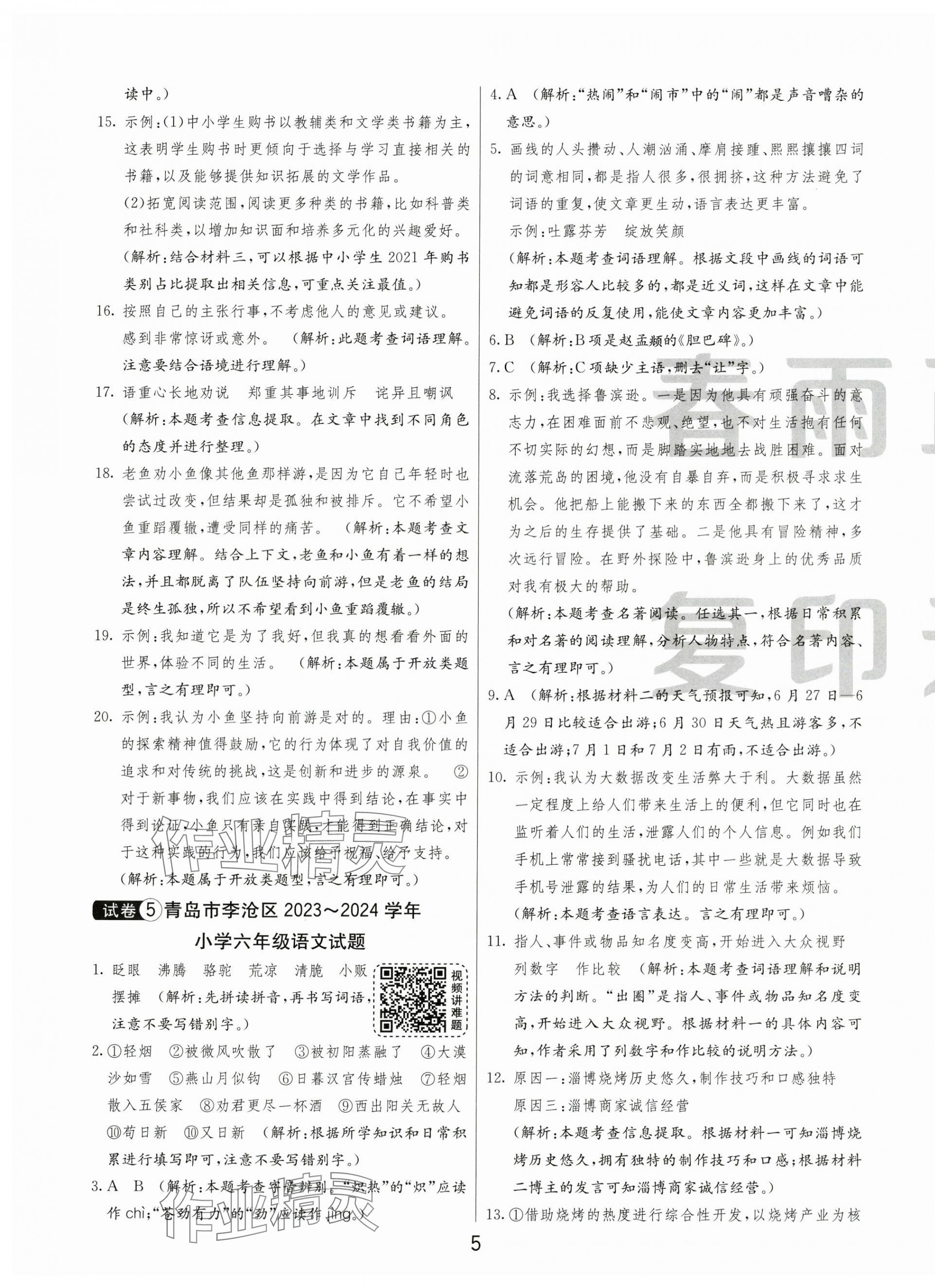 2025年小學(xué)畢業(yè)升學(xué)考試試卷精選六年級(jí)語文人教版山東專版 第5頁