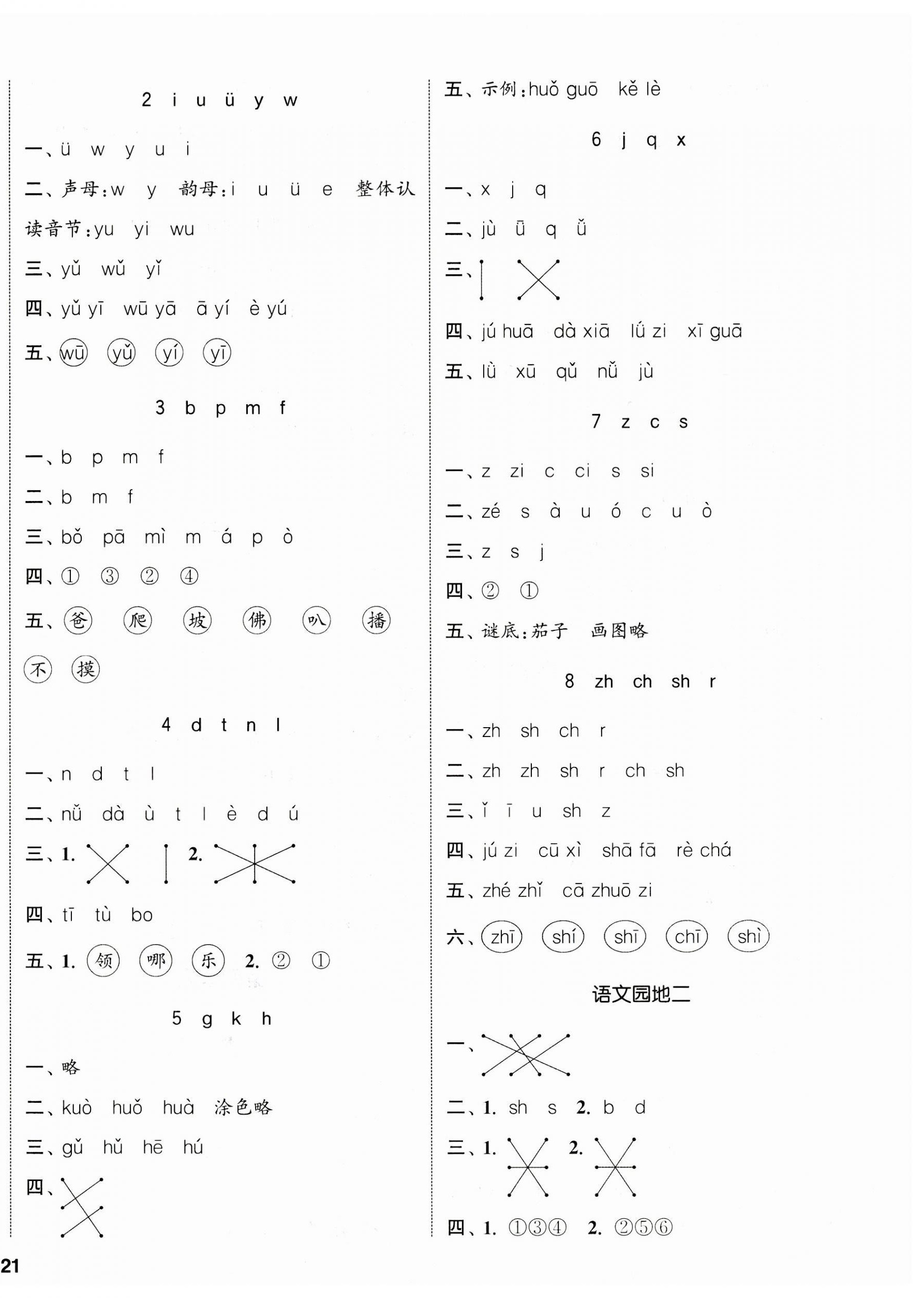 2023年通城學(xué)典課時新體驗一年級語文上冊人教版 參考答案第2頁