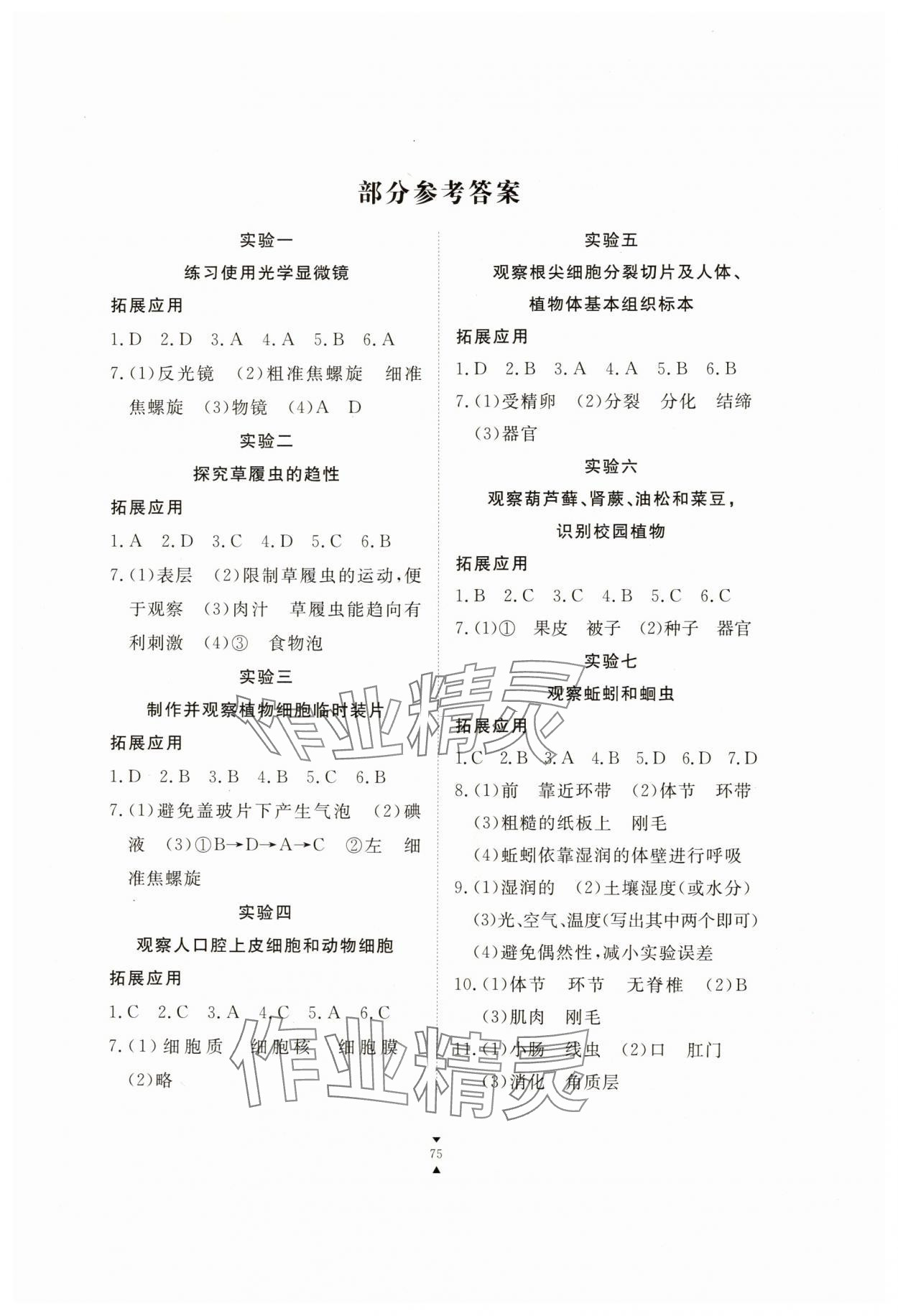 2025年实验报告册江西教育出版社七年级生物上册冀少版 第1页