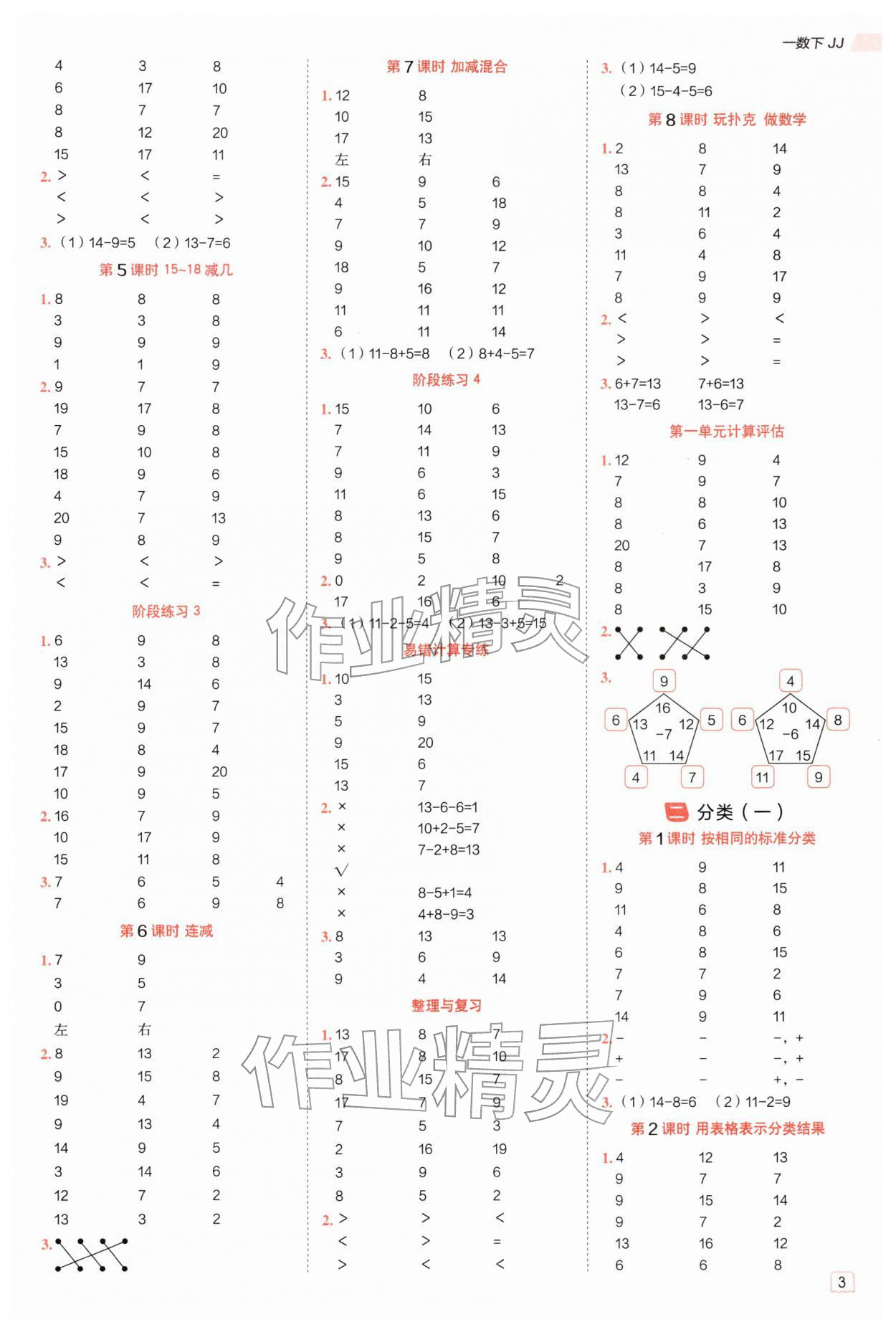 2026年星级口算天天练一年级数学下册冀教版&nbsp;参考答案第2页