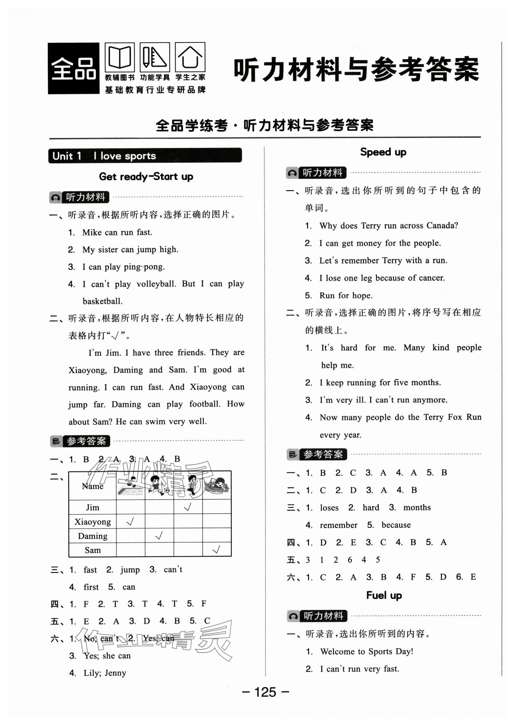 2025年全品学练考四年级英语上册外研版 参考答案第1页