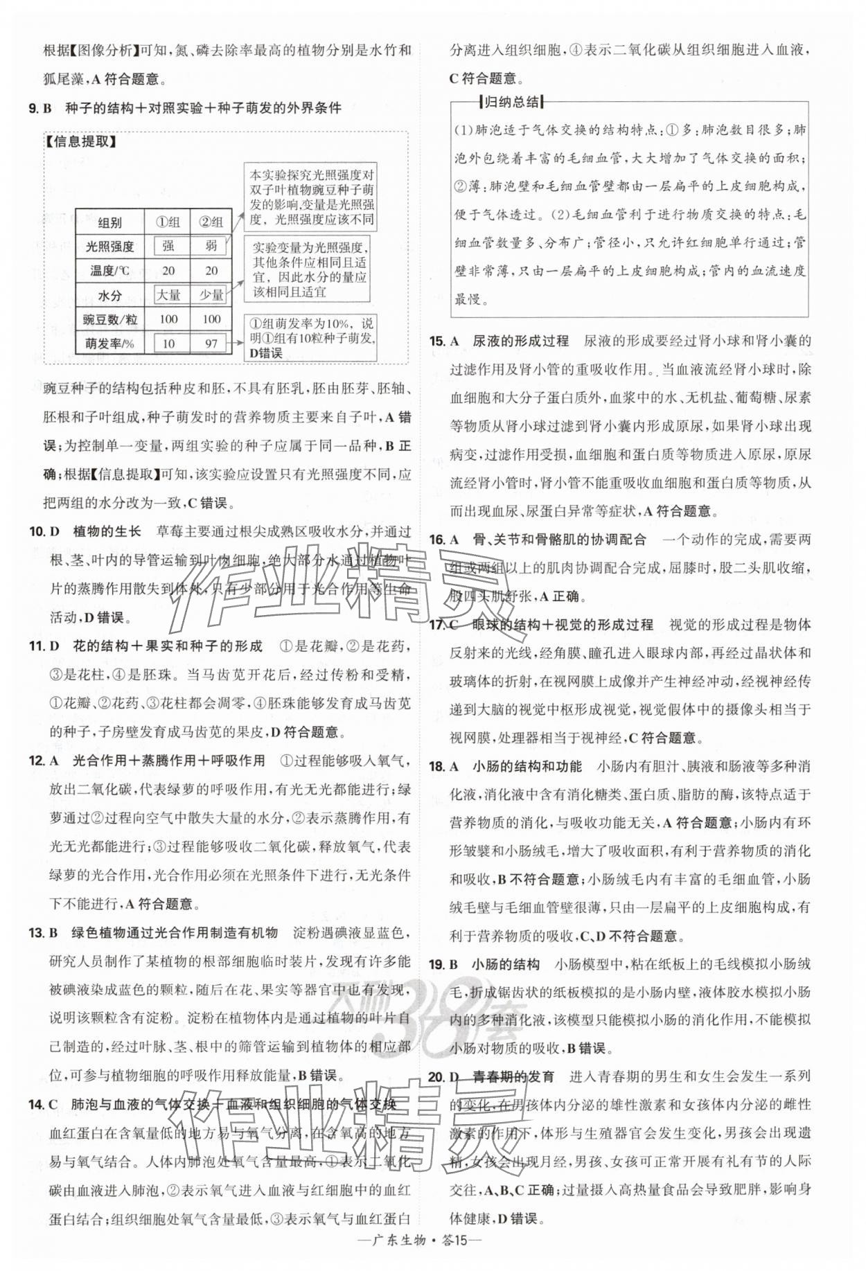 2025年天利38套中考试题精选生物广东专版 参考答案第15页