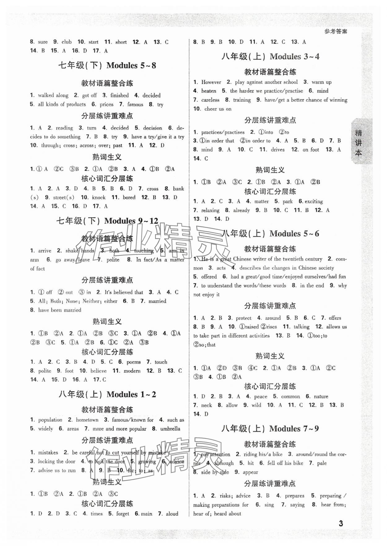 2024年萬唯中考試題研究英語外研版安徽專版 參考答案第2頁