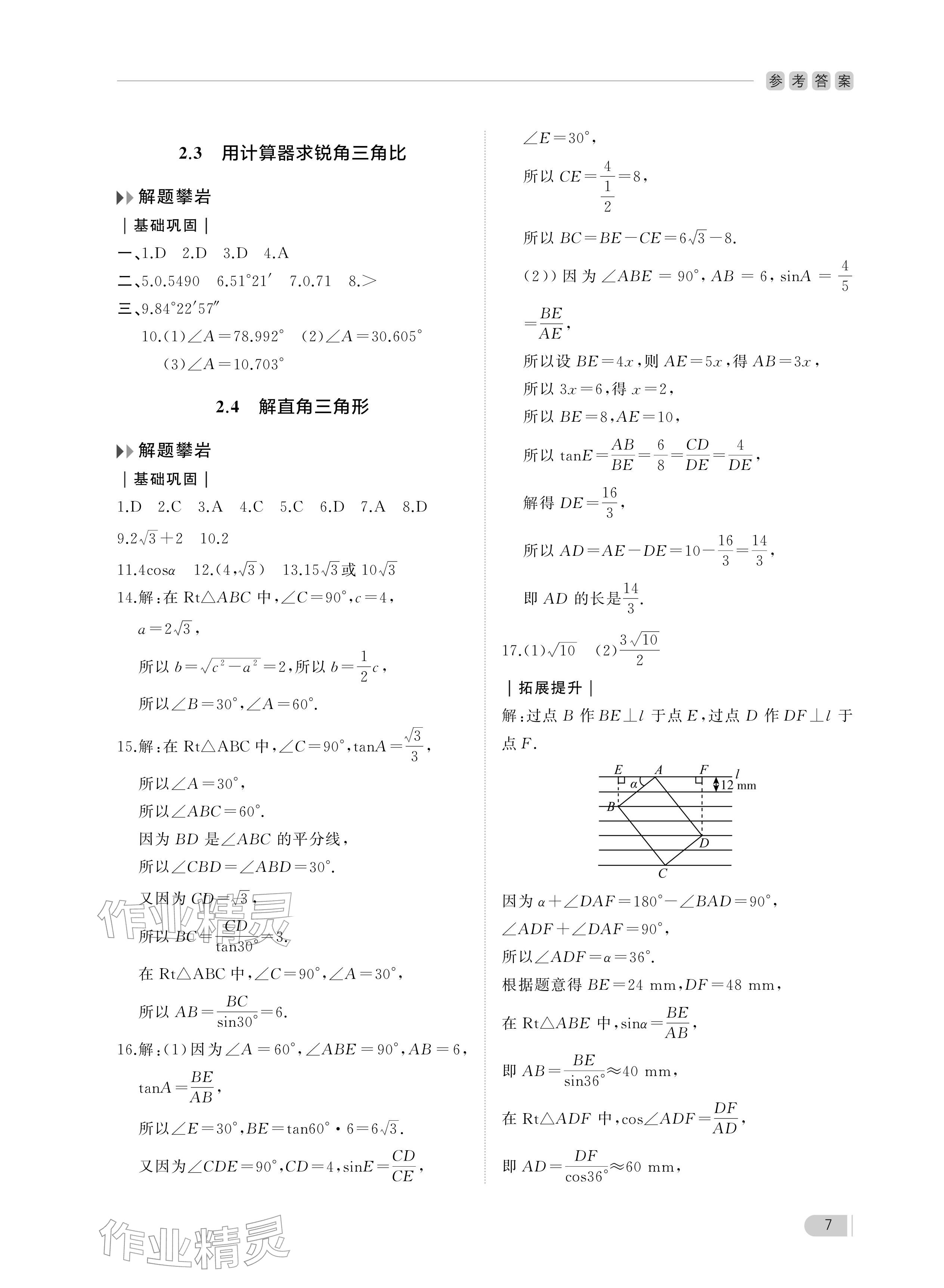 2025年行知天下九年級數學上冊青島版 參考答案第7頁