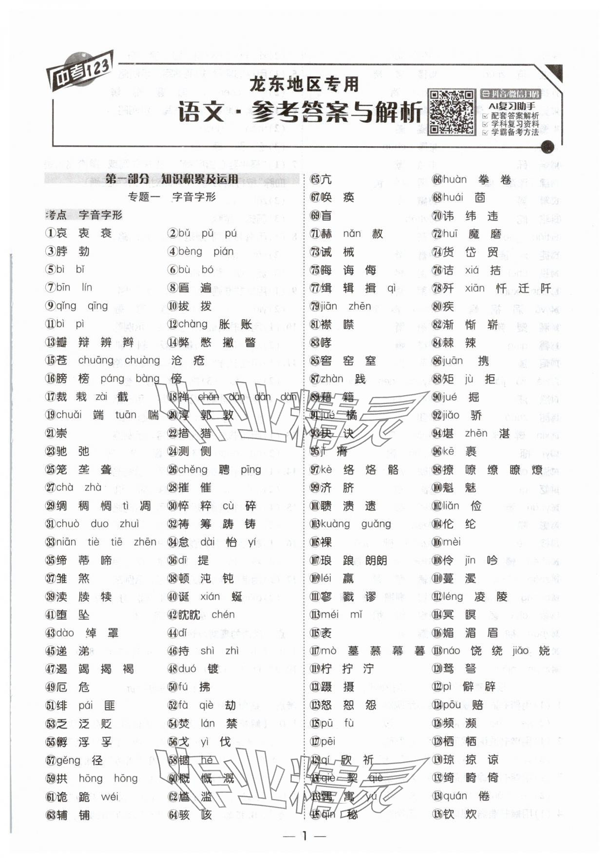 2025年中考123基礎(chǔ)章節(jié)總復(fù)習(xí)測試卷語文 第1頁