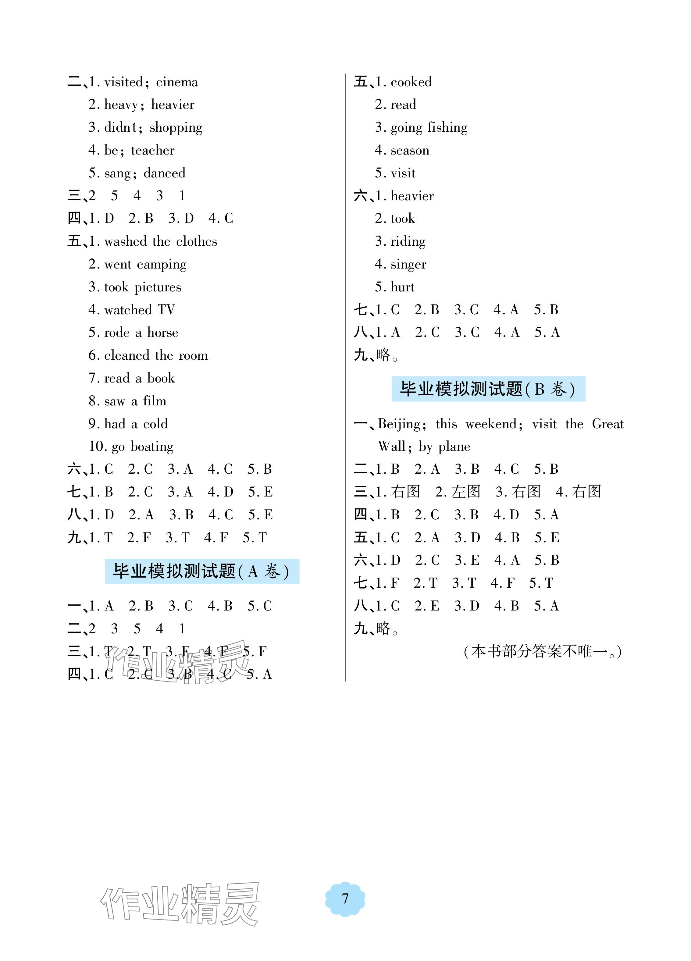 2024年新課堂學習與探究六年級英語下冊人教版 參考答案第7頁