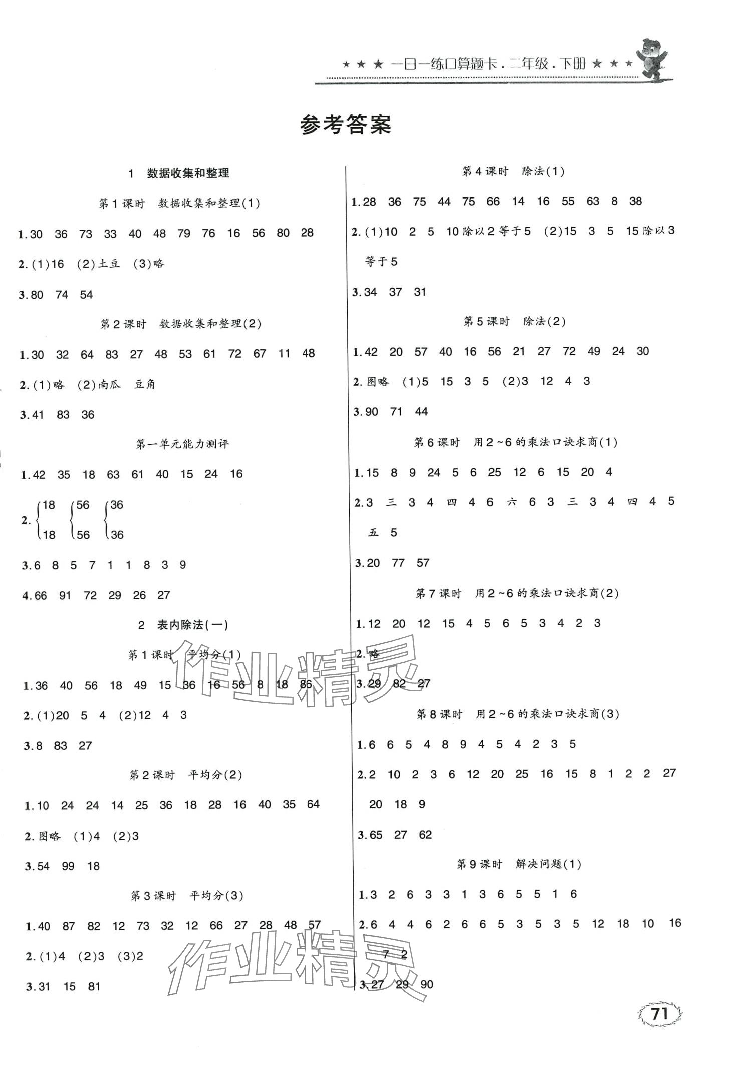 2024年1日1练口算题卡二年级数学下册人教版 第1页