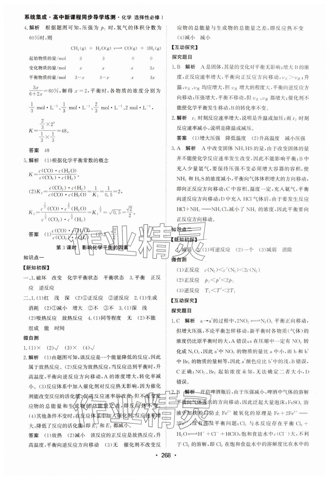 2024年系統(tǒng)集成新課程同步導學練測高中化學選擇性必修1人教版 參考答案第10頁