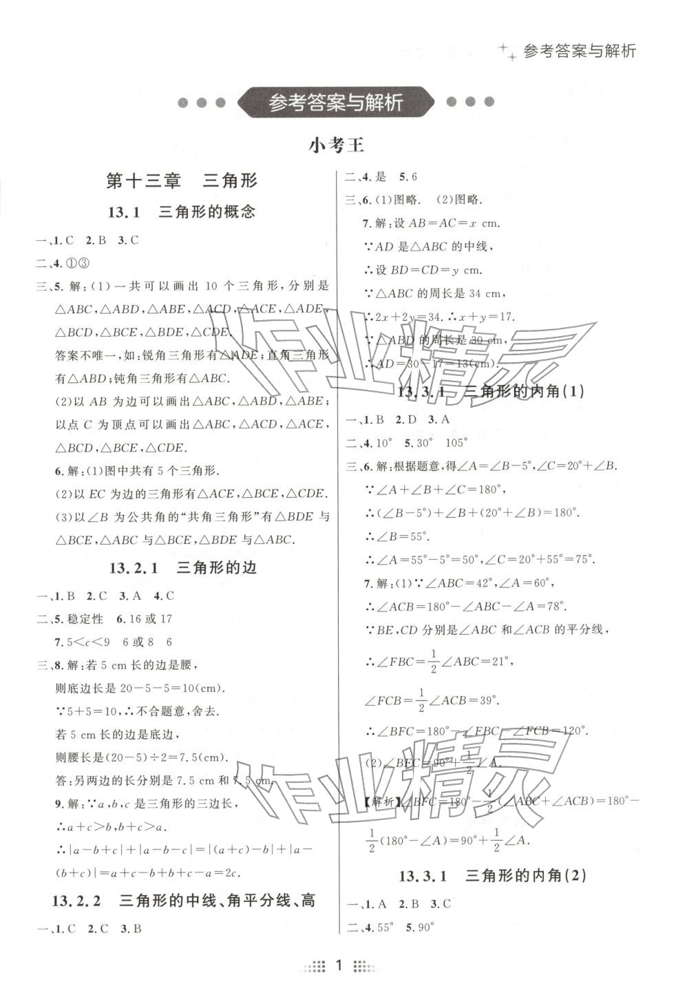 2025年点石成金金牌夺冠八年级数学上册人教版辽宁专版 参考答案第1页