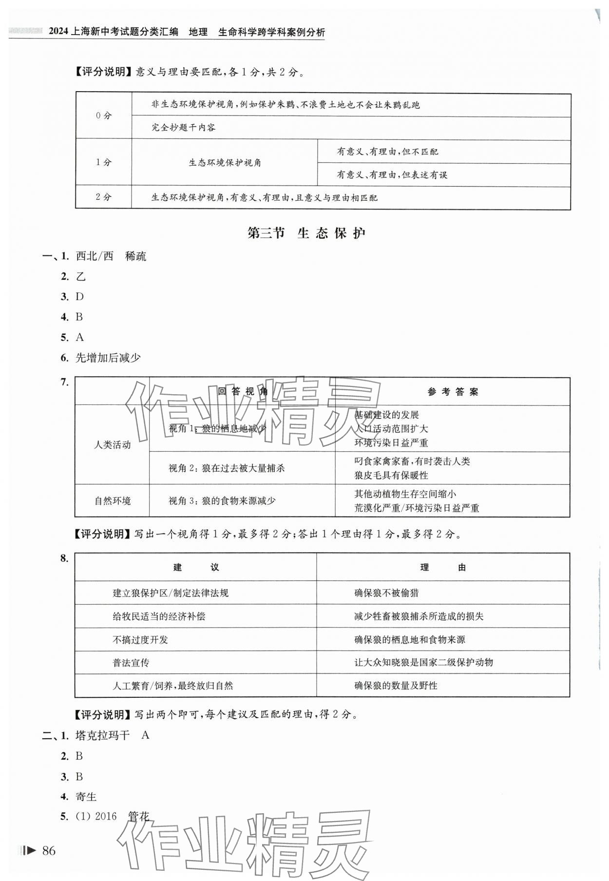 2024年上海新中考試題分類匯編地理生命科學(xué) 參考答案第5頁