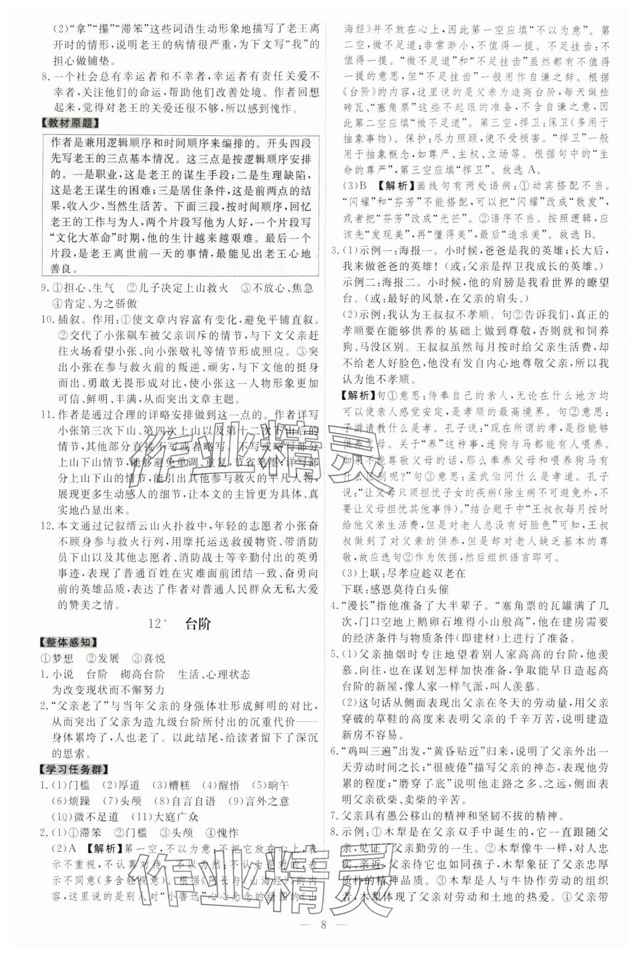 2024年同步?jīng)_刺七年級語文下冊人教版 參考答案第8頁