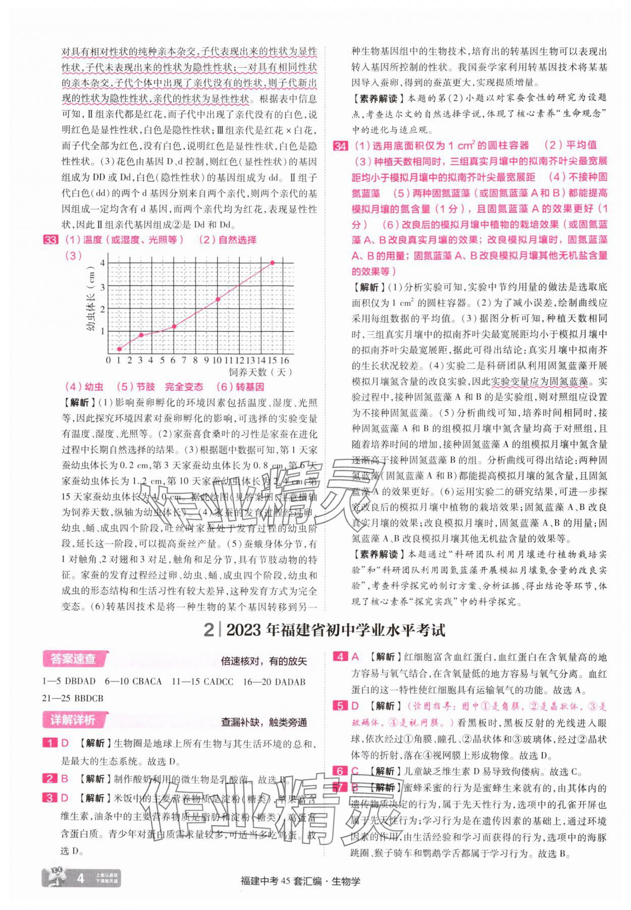 2025年金考卷福建中考45套匯編八年級(jí)生物 參考答案第4頁