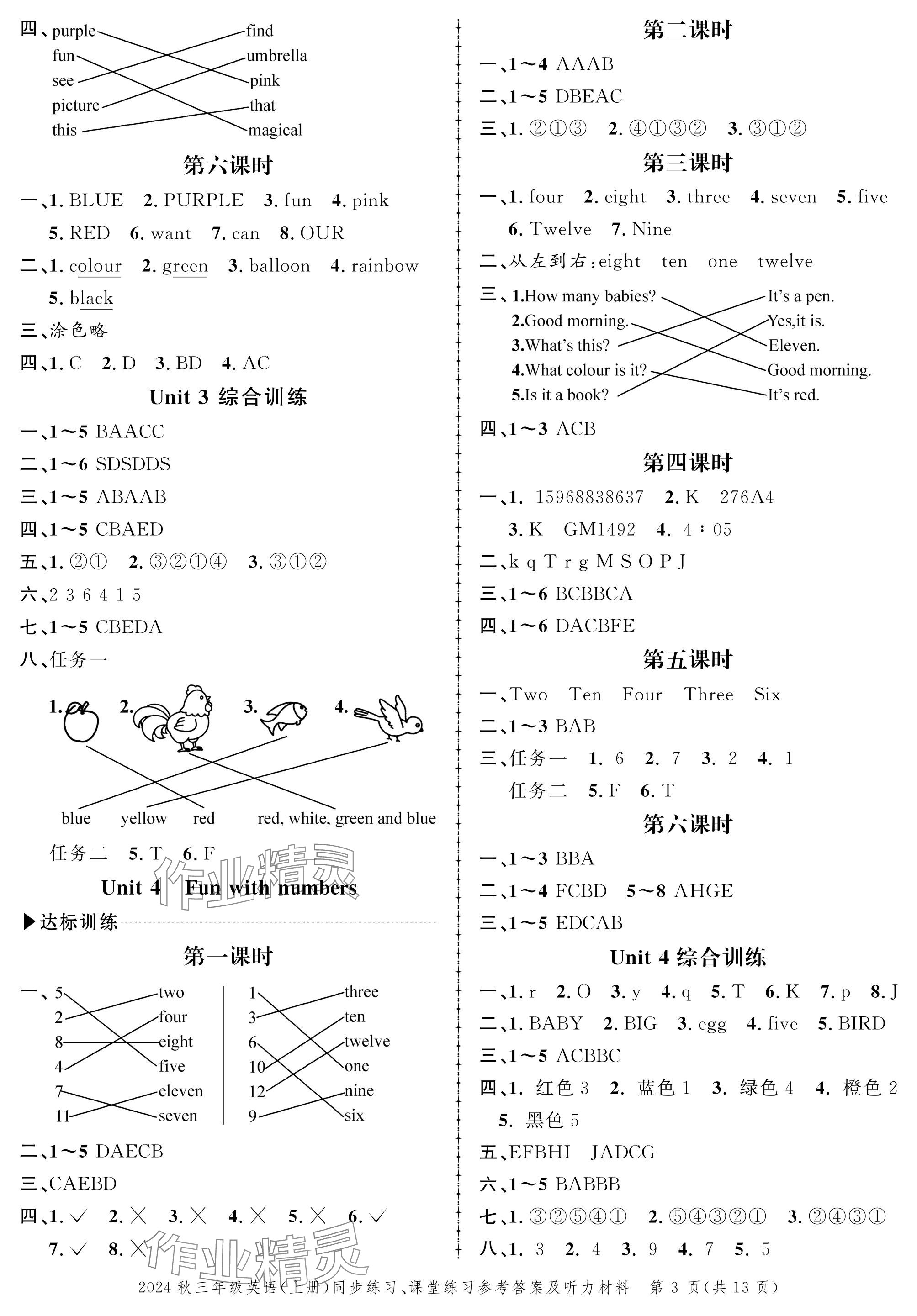 2024年創(chuàng)新作業(yè)同步練習(xí)三年級(jí)英語(yǔ)上冊(cè)外研版 參考答案第3頁(yè)