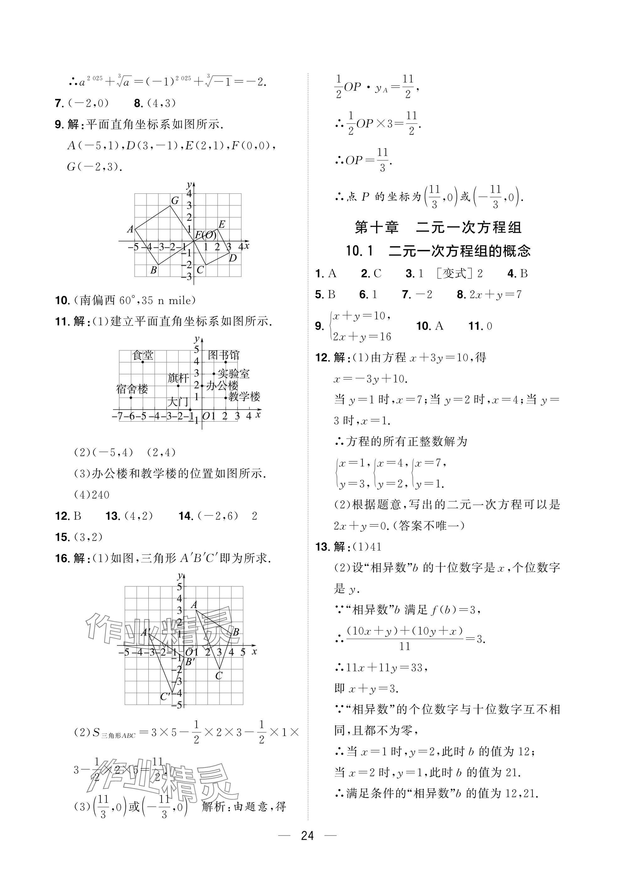 2025年陽光同學分層設計七年級數學下冊人教版福建專版 參考答案第24頁