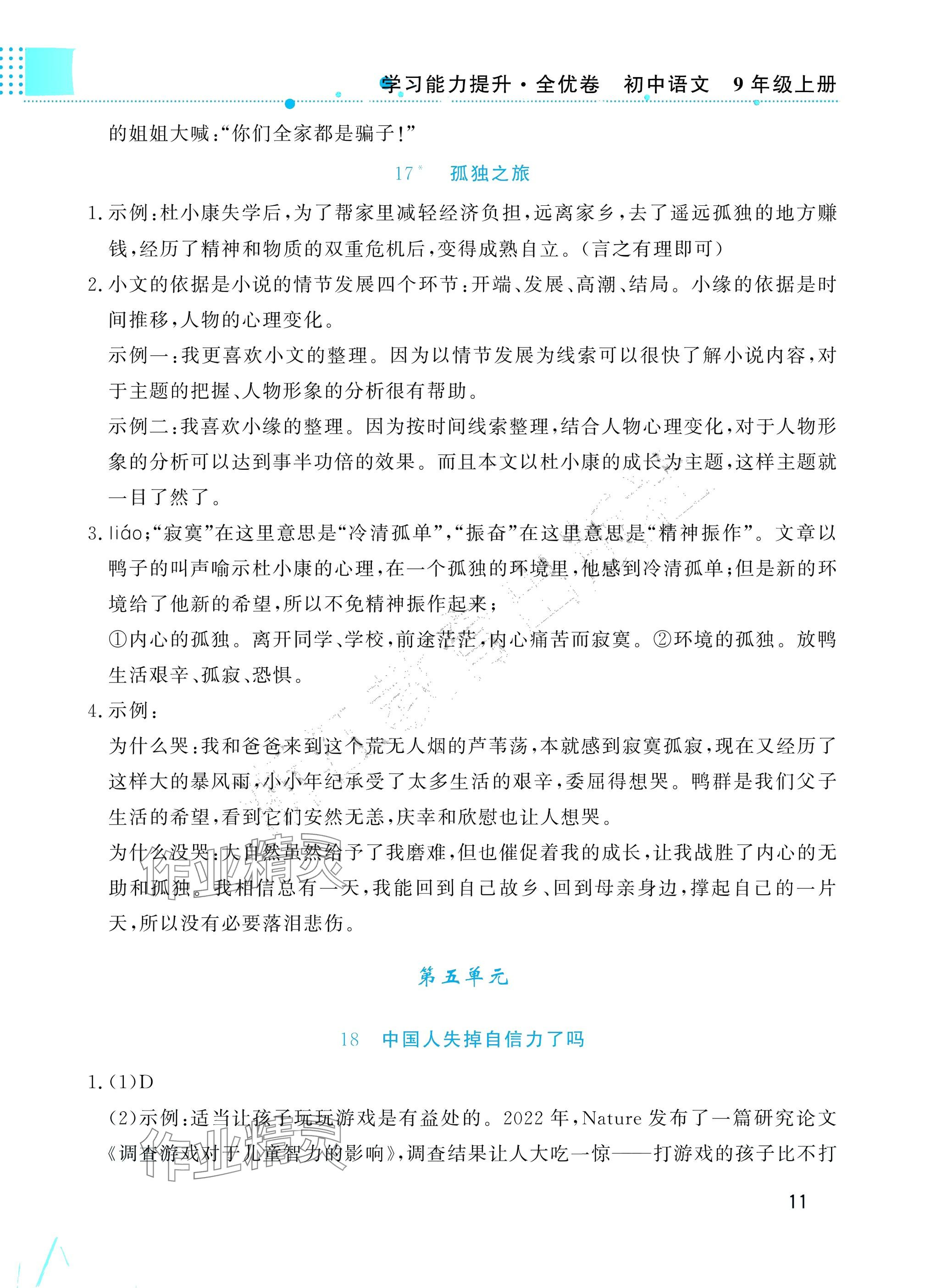 2025年学习能力提升九年级语文上册人教版&nbsp;参考答案第11页