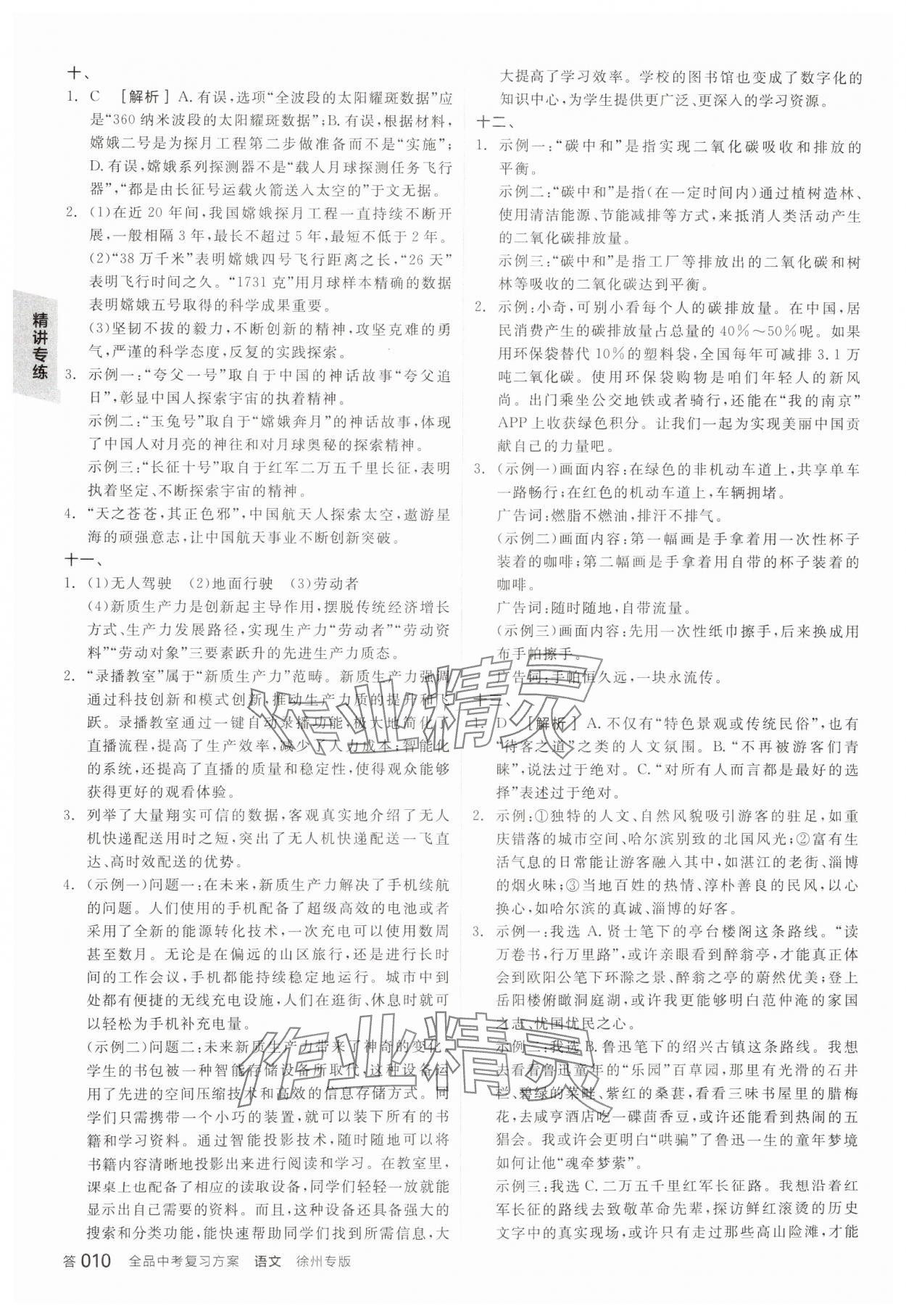 2025年全品中考復(fù)習(xí)方案語文備考手冊(cè)徐州專版 參考答案第9頁