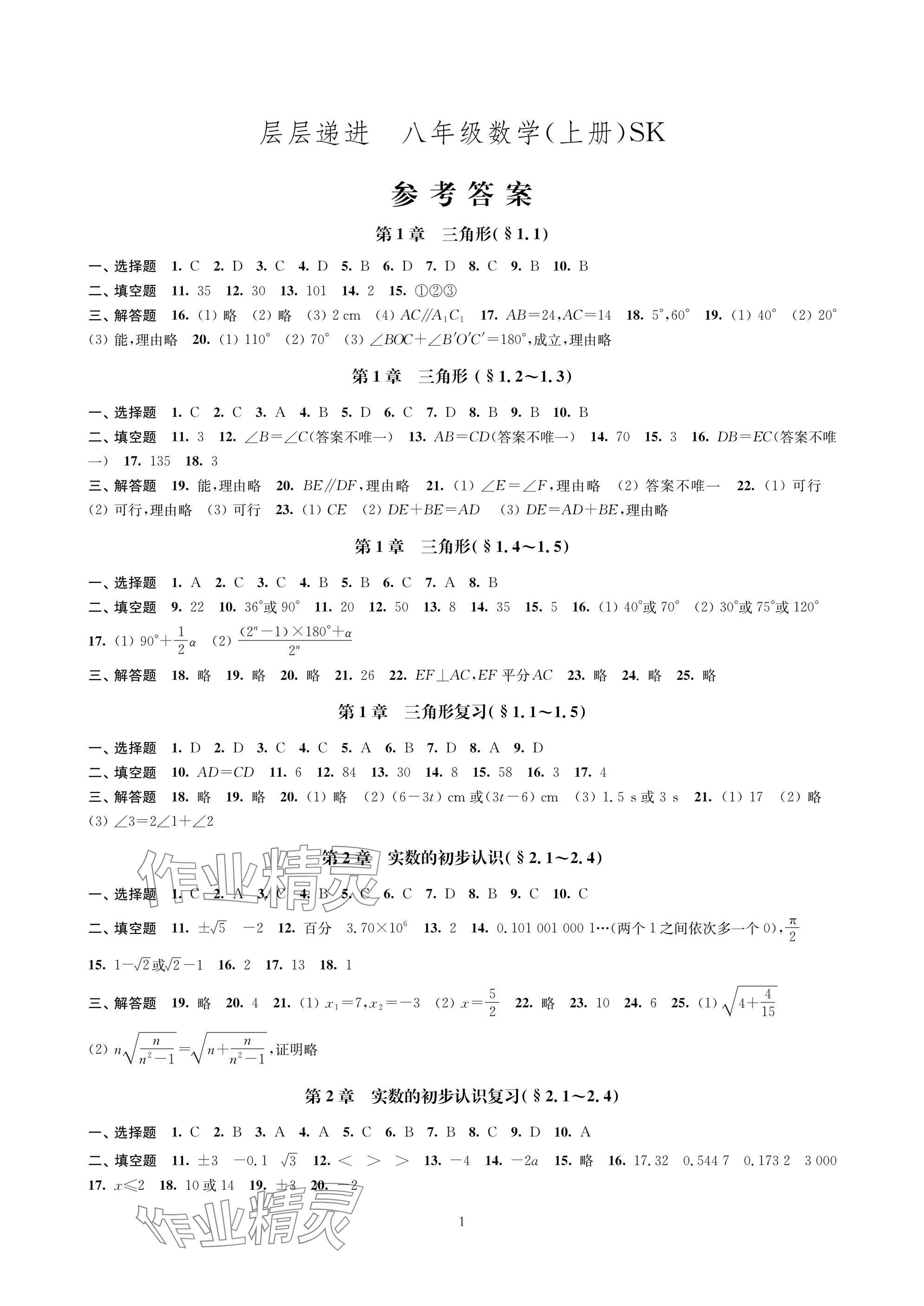2025年层层递进八年级数学上册苏科版 参考答案第1页