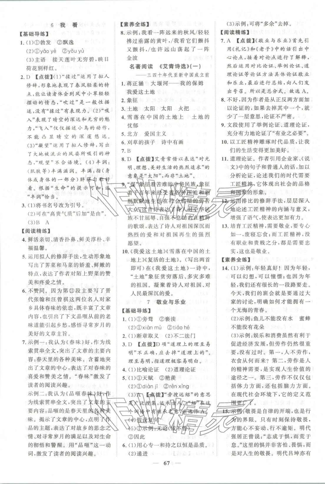 2025年本土教輔名校學(xué)案初中生輔導(dǎo)九年級語文上冊人教版 第3頁