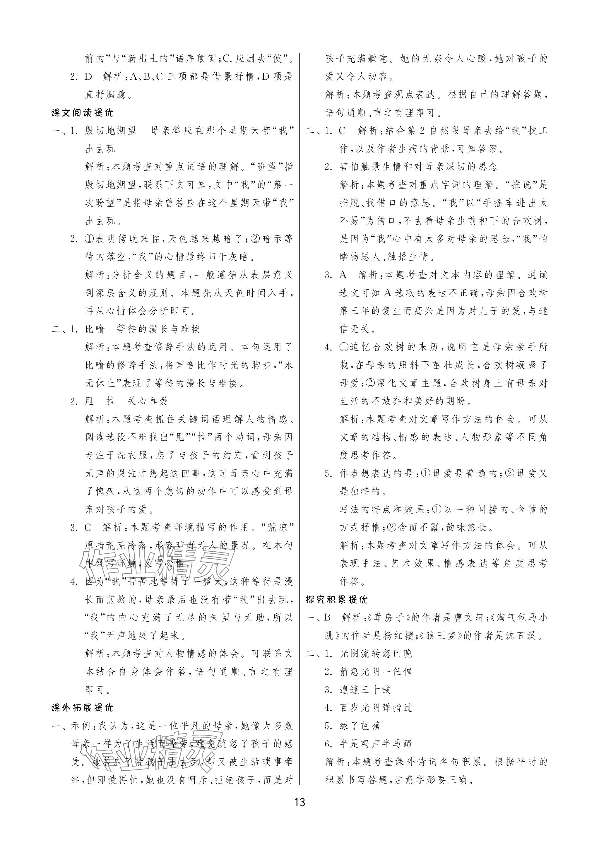 2024年實(shí)驗(yàn)班提優(yōu)訓(xùn)練六年級(jí)語(yǔ)文下冊(cè)人教版 參考答案第13頁(yè)