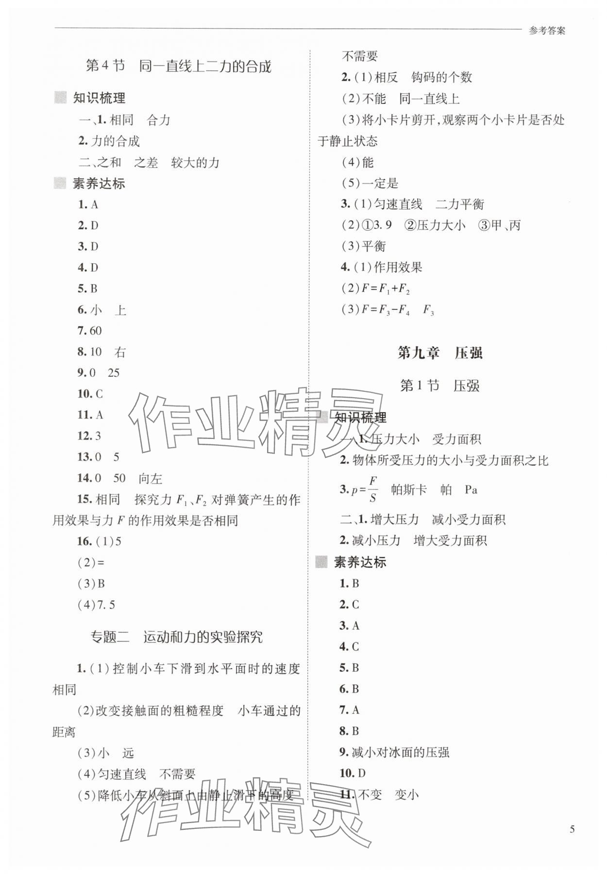 2025年新课程问题解决导学方案八年级物理下册人教版 参考答案第5页