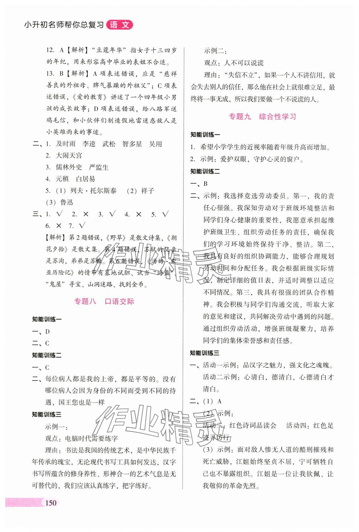 2025年小升初名师帮你总复习语文 参考答案第4页