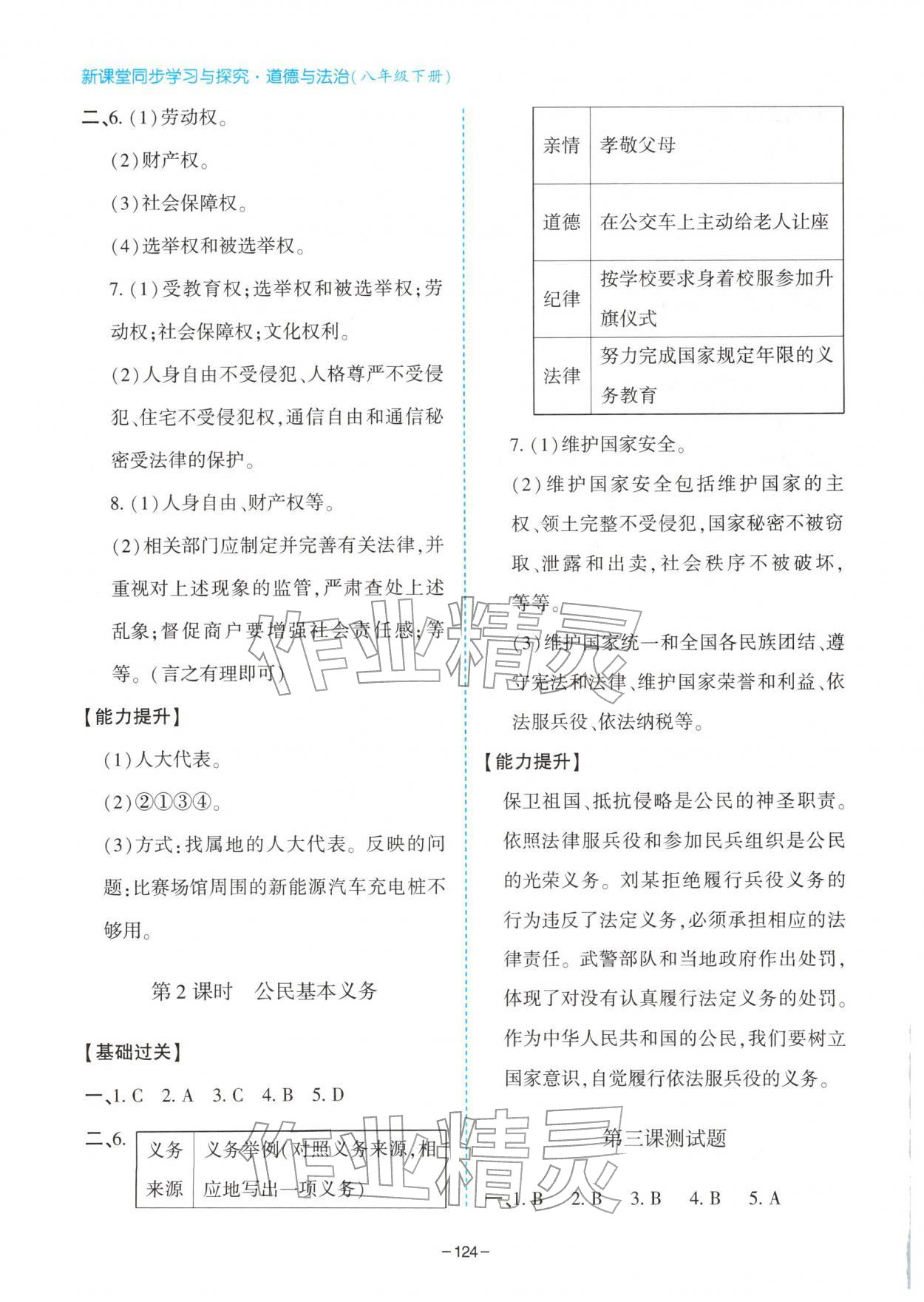 2026年新课堂同步学习与探究八年级道德与法治下册人教版&nbsp;参考答案第5页