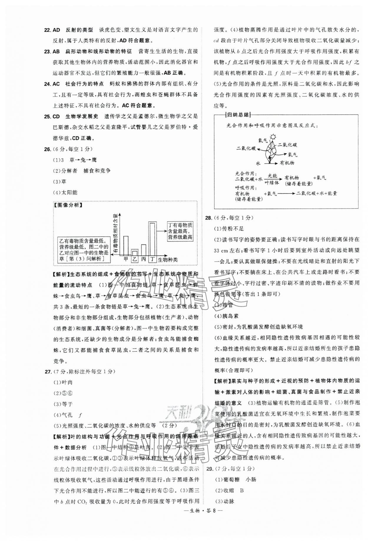 2024年天利38套中考試題精選生物湖南專(zhuān)版 參考答案第8頁(yè)