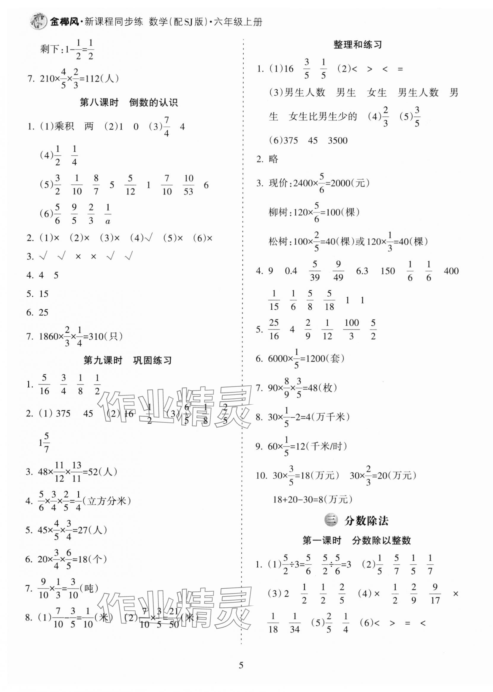 2023年金椰風(fēng)新課程同步練六年級數(shù)學(xué)上冊蘇教版 第5頁