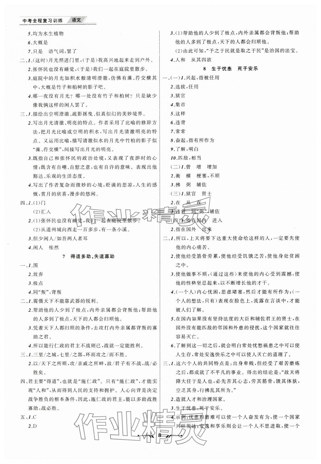2025年中考全程復習訓練語文&nbsp;第8頁