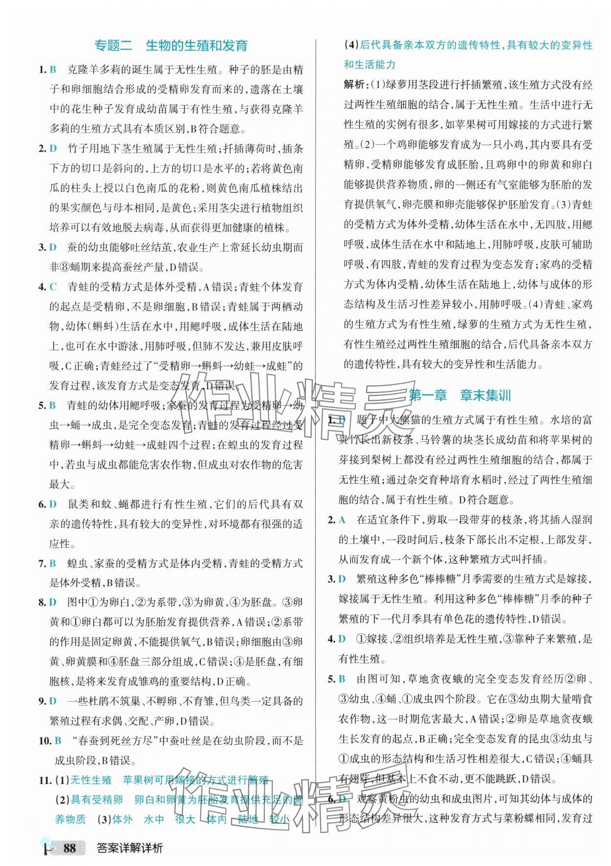 2025年初中學霸創新題八年級生物下冊人教版 參考答案第6頁