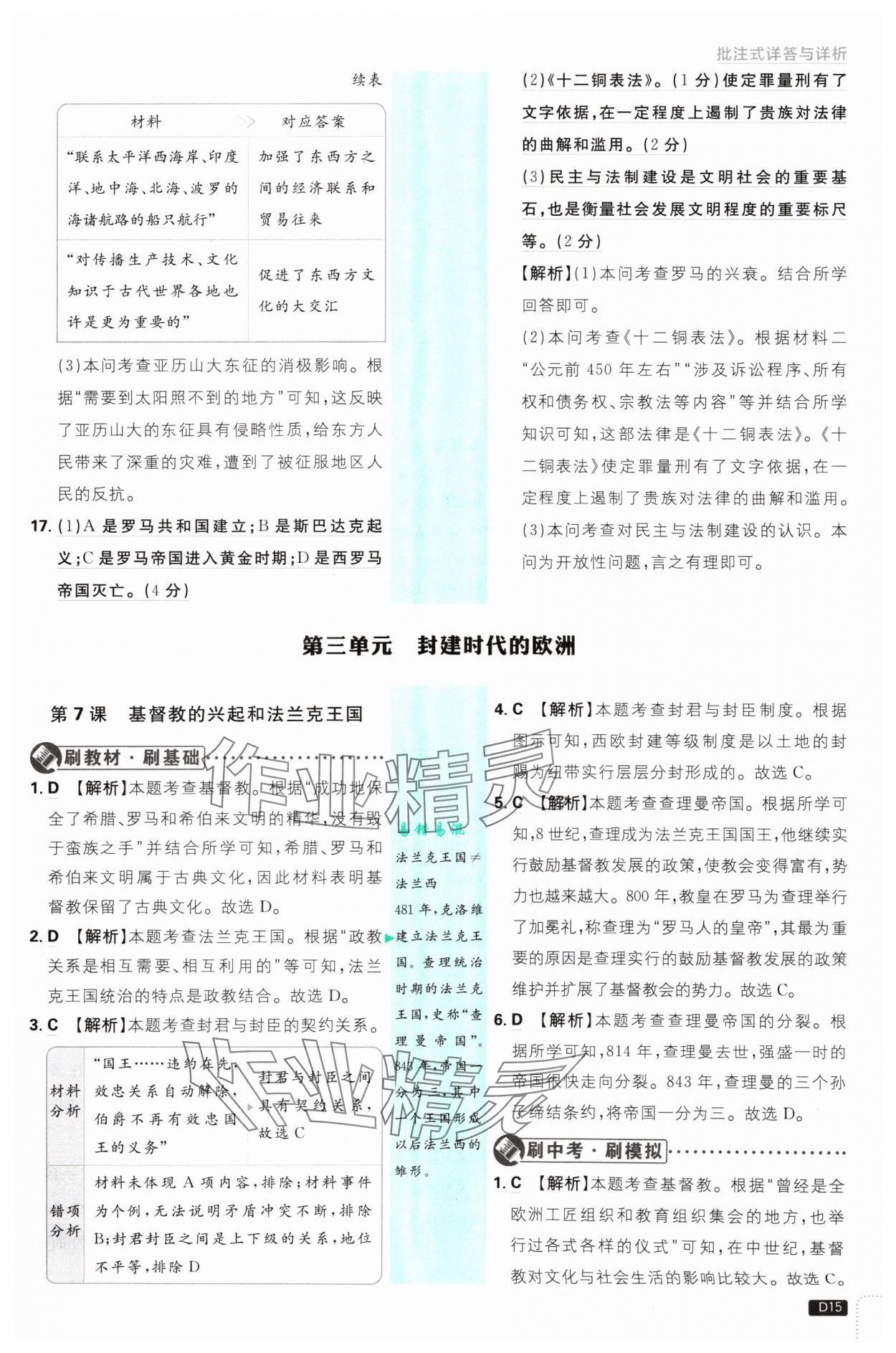 2024年初中必刷題九年級(jí)歷史上冊(cè)人教版 參考答案第15頁