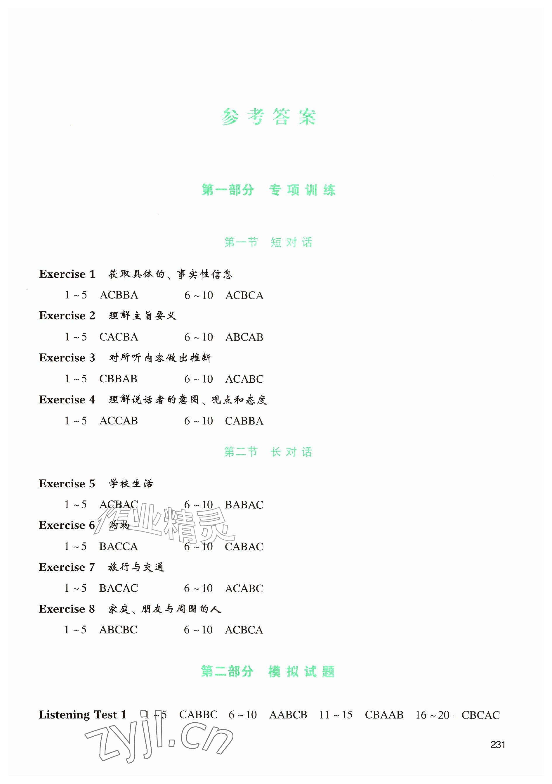 2026年高中英语听力模拟试题精编下册&nbsp;参考答案第1页