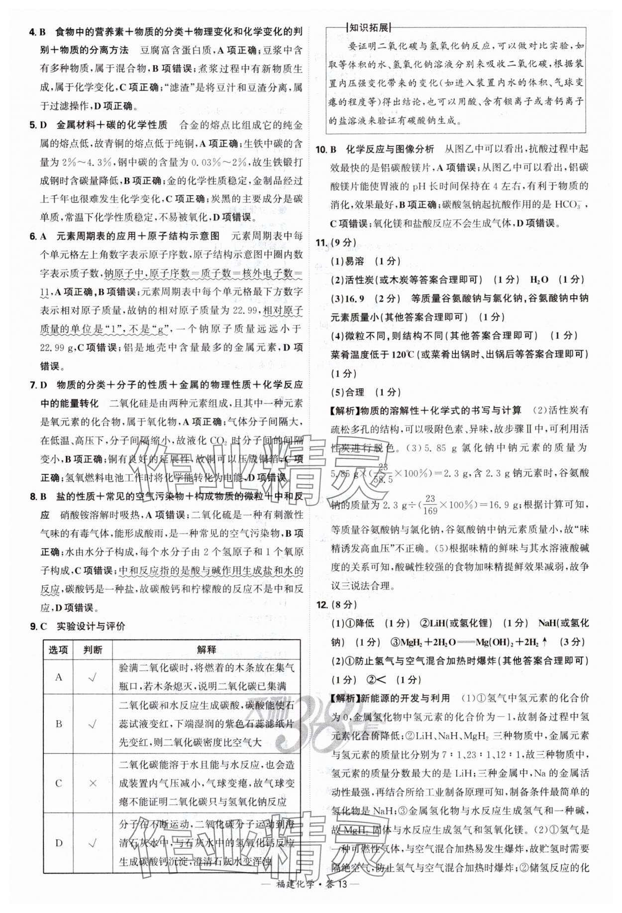 2025年天利38套中考试题精选化学福建专版 参考答案第13页