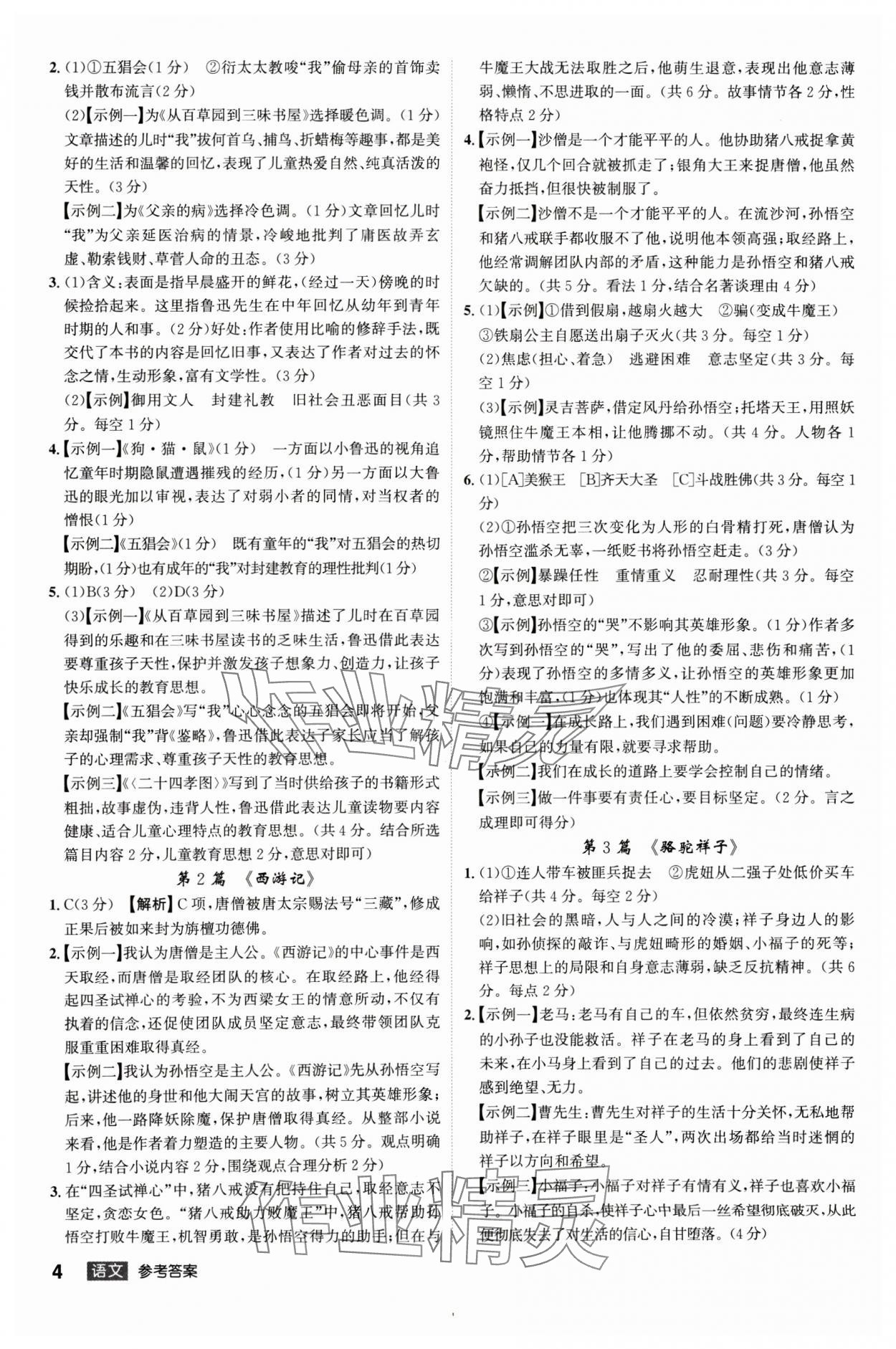 2025年中考總復習名師A計劃語文中考 參考答案第4頁