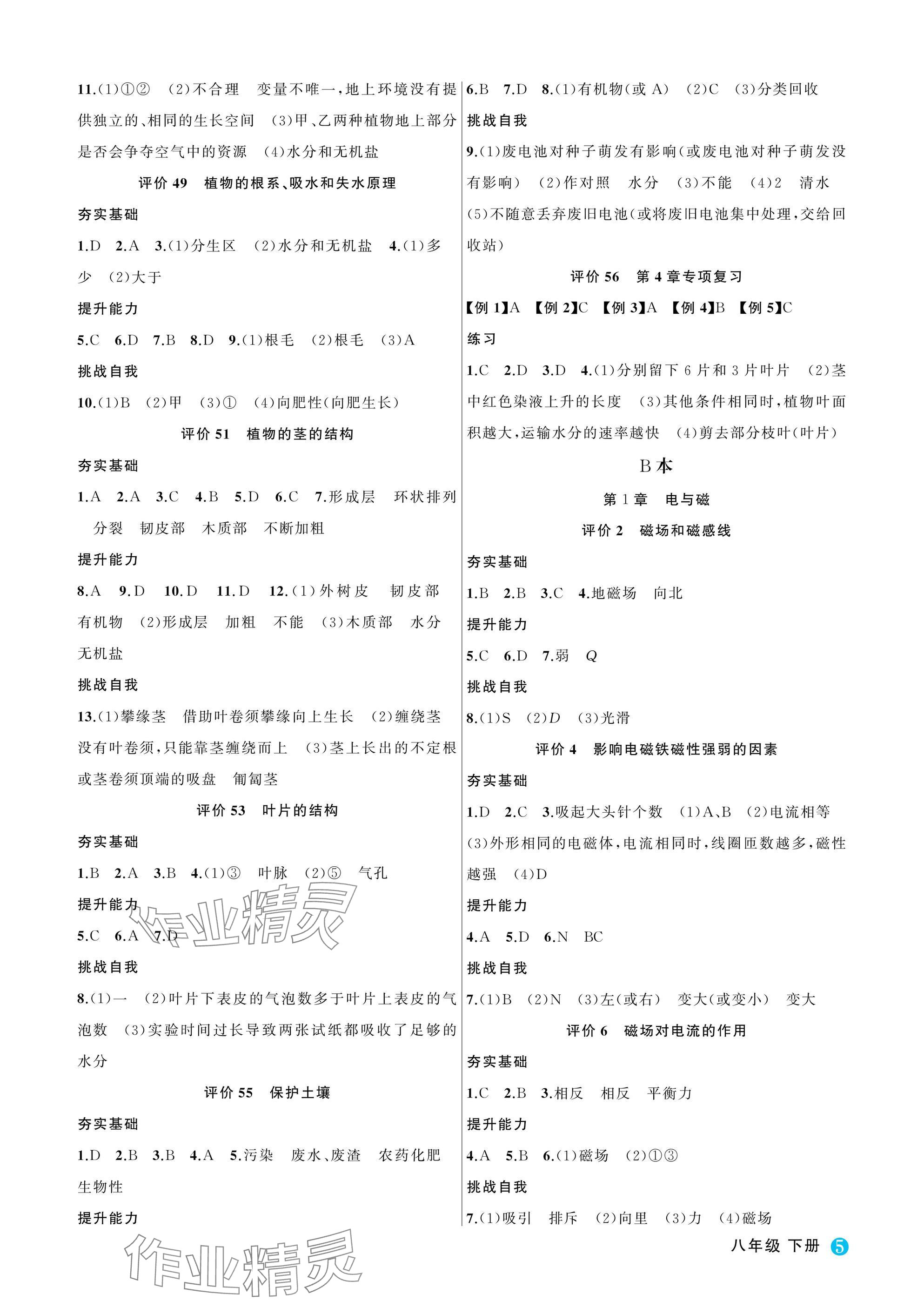 2025年名師面對面學科素養評價八年級科學下冊浙教版 參考答案第5頁