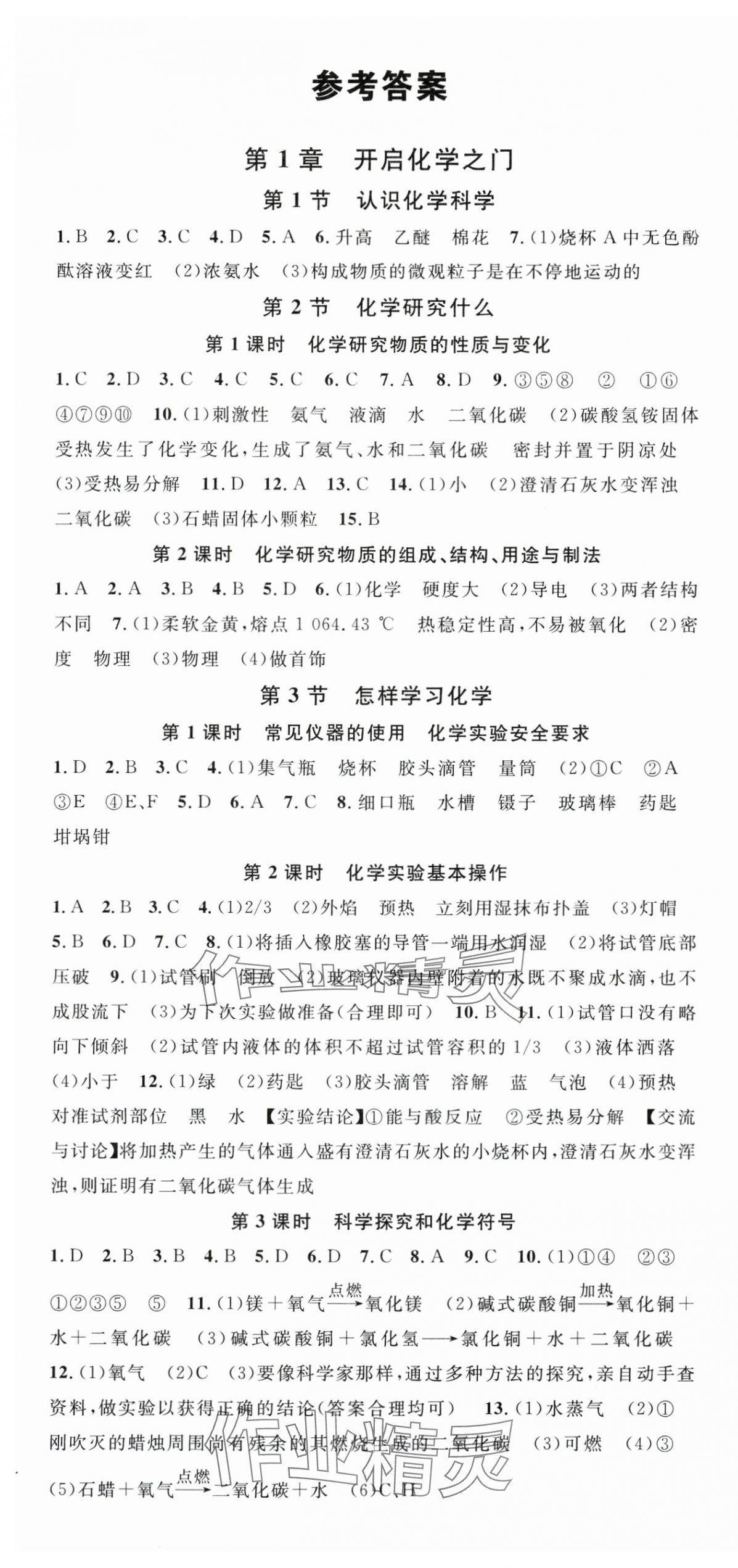 2025年名校课堂九年级化学全一册沪教版贵州专版 第1页