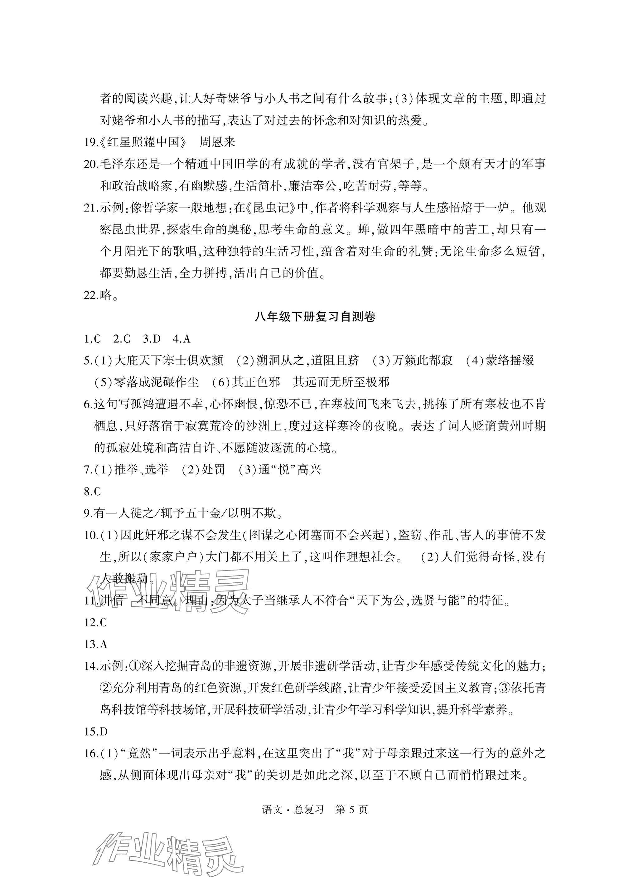 2025年初中同步練習冊自主測試卷語文總復習 參考答案第5頁