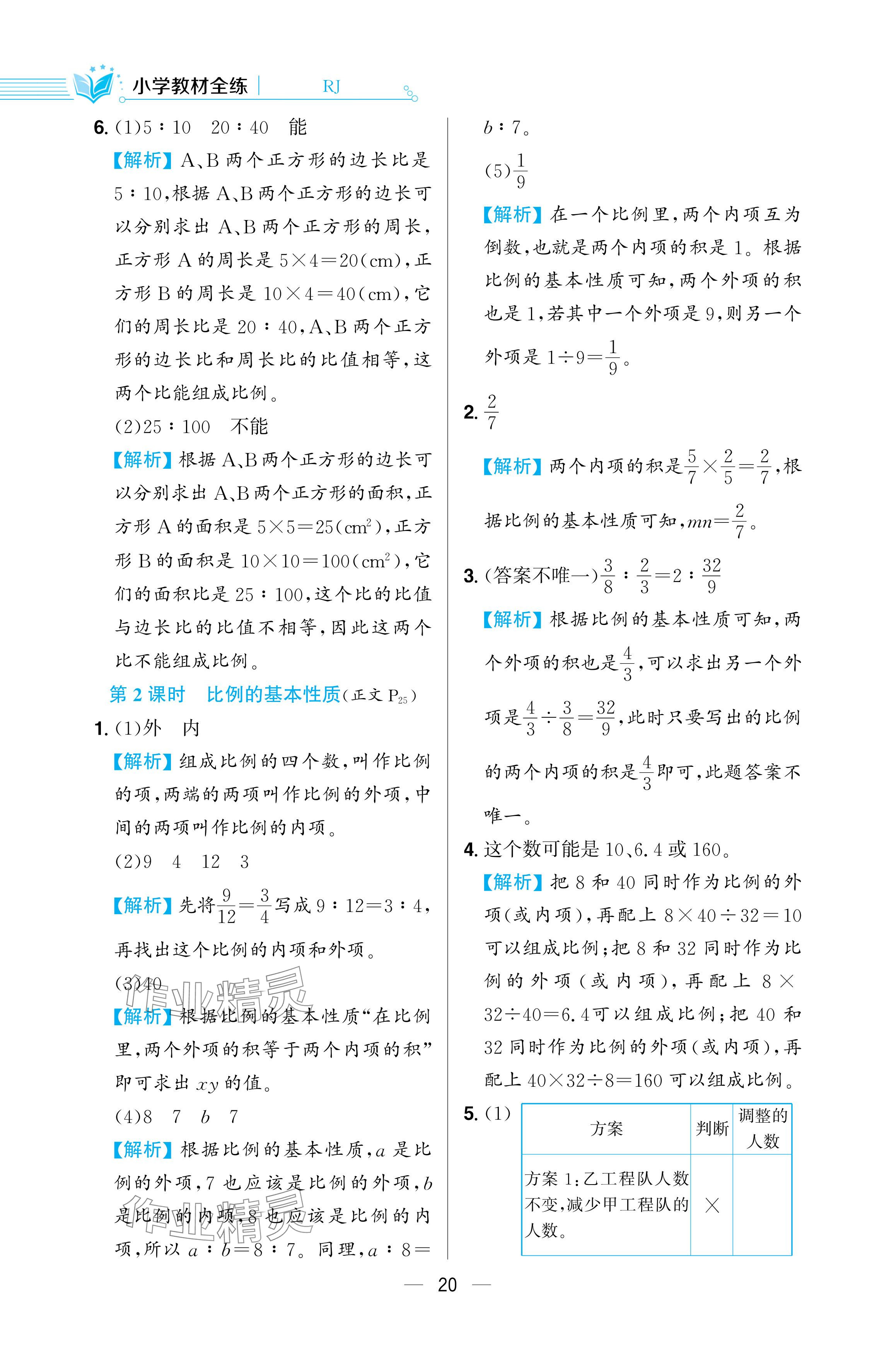 2024年教材全练六年级数学下册人教版 参考答案第20页