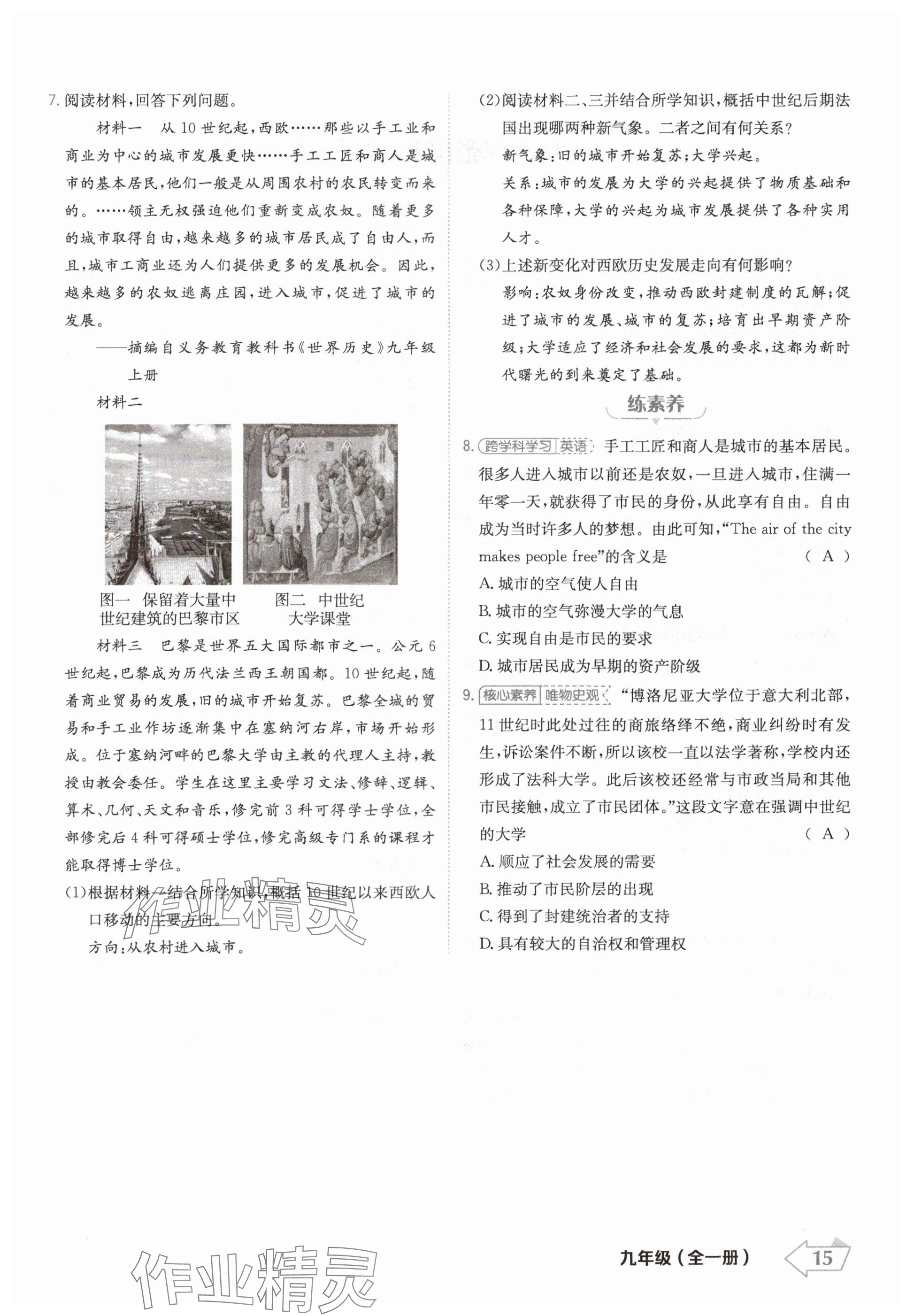 2024年金牌學(xué)練測九年級(jí)歷史全一冊(cè)人教版&nbsp;參考答案第15頁