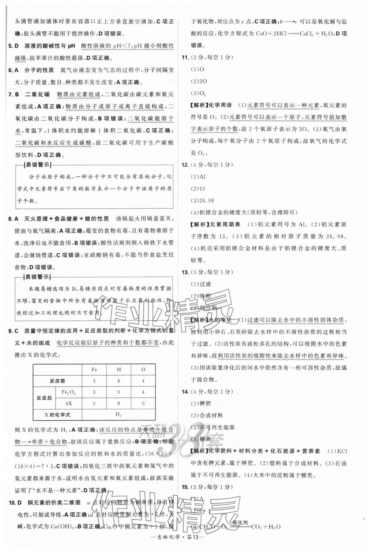 2024年天利38套中考試題精選化學(xué)吉林專版 參考答案第13頁