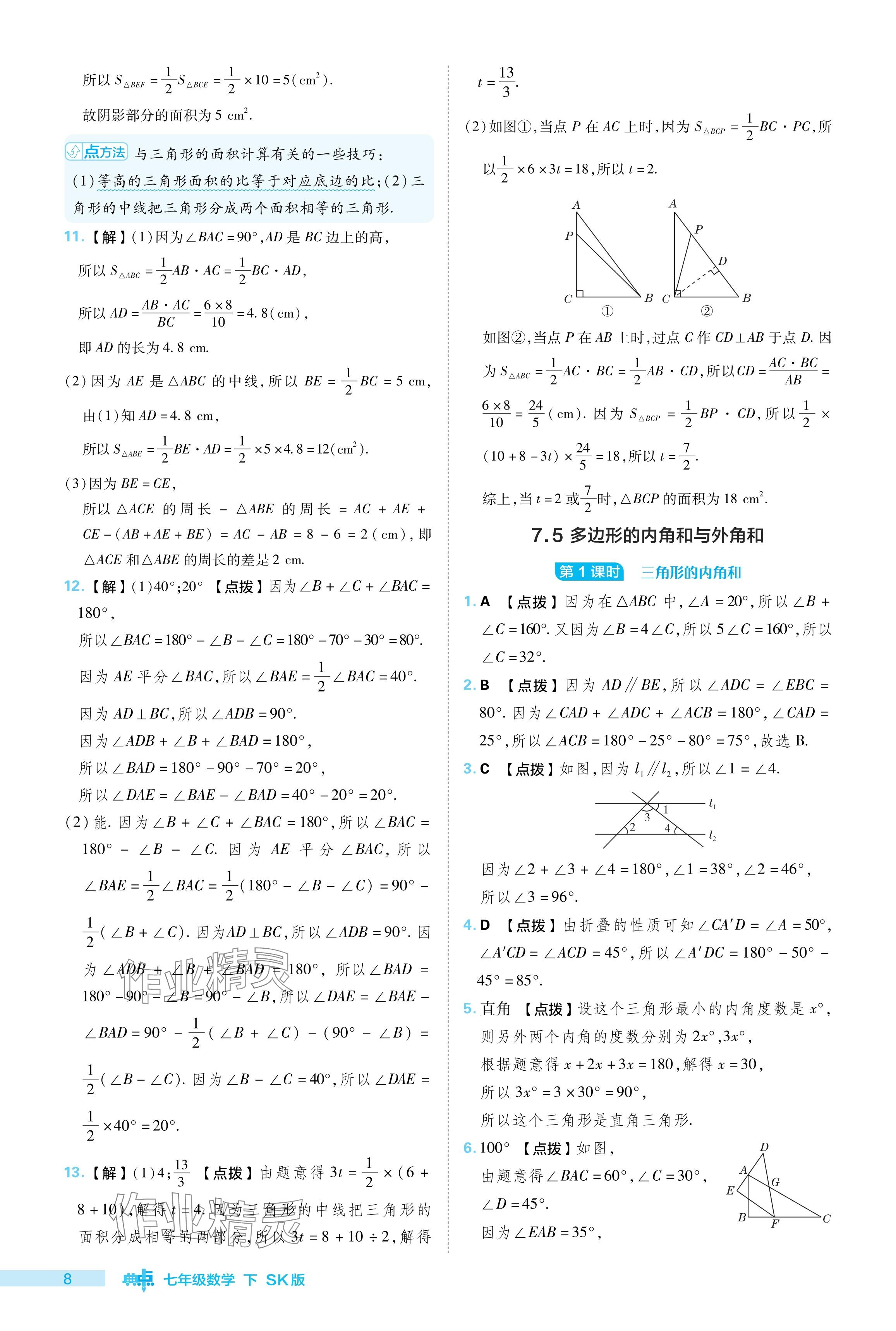 2024年綜合應(yīng)用創(chuàng)新題典中點七年級數(shù)學(xué)下冊蘇科版 參考答案第8頁