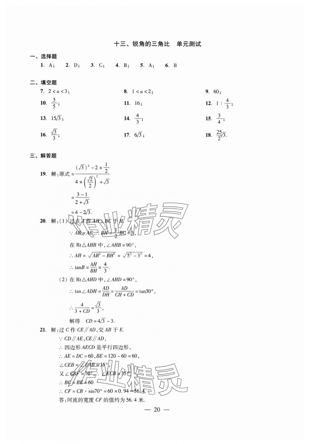 2025年初中測試與評估數(shù)學(xué) 參考答案第20頁