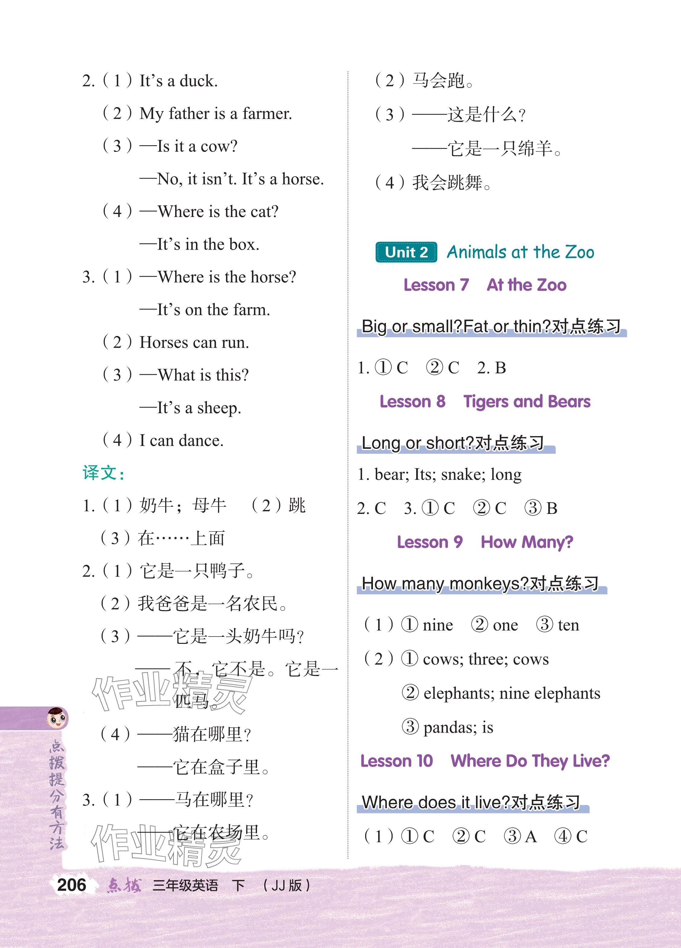 2024年特高级教师点拨三年级英语下册冀教版 参考答案第2页