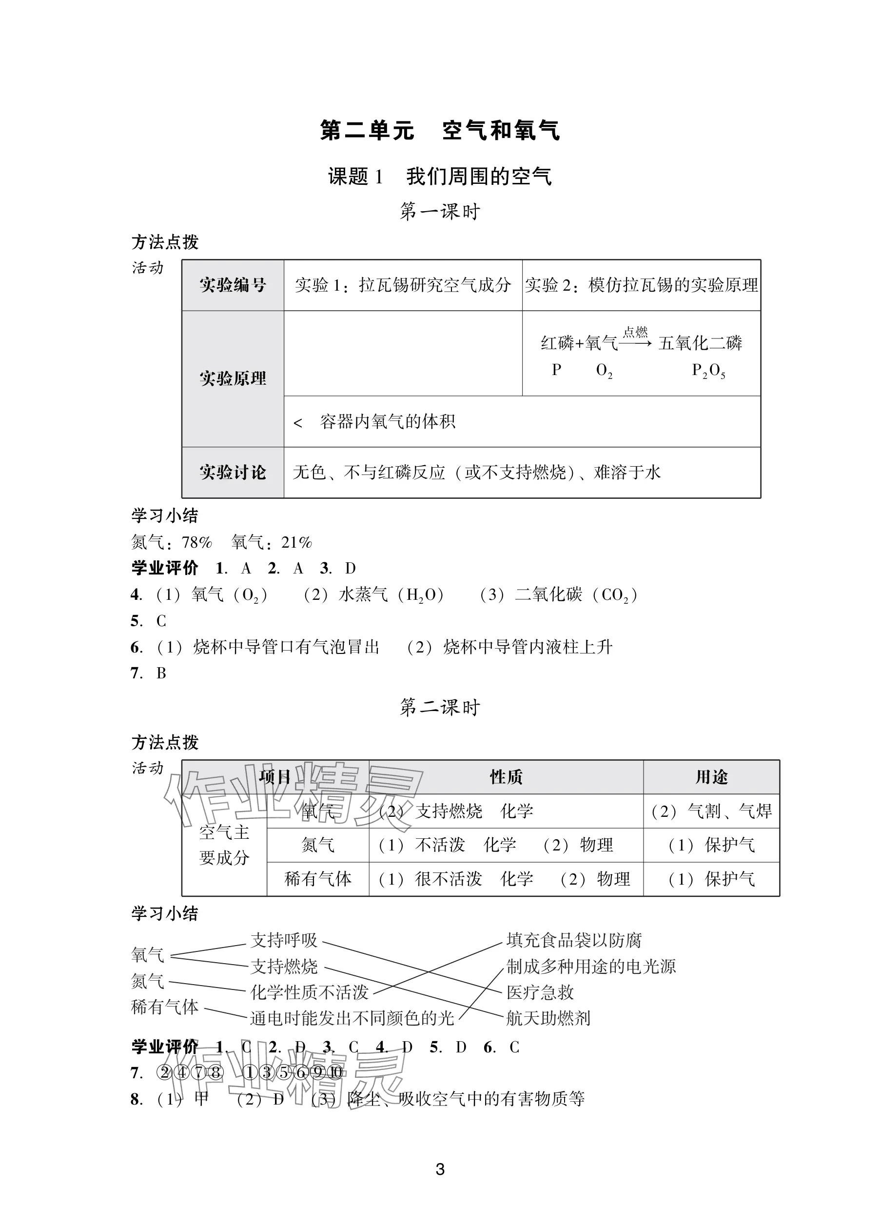 2025年阳光学业评价九年级化学上册人教版 参考答案第3页