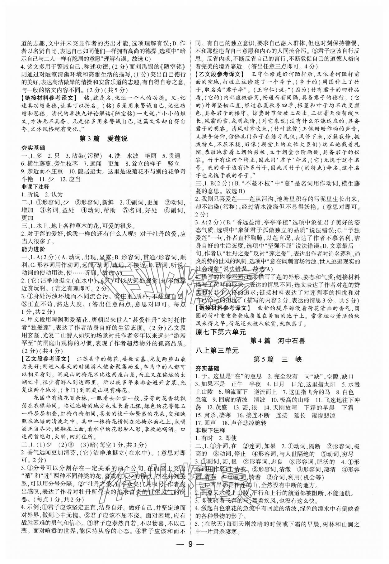 2024年中考通語文中考河南專版 參考答案第8頁